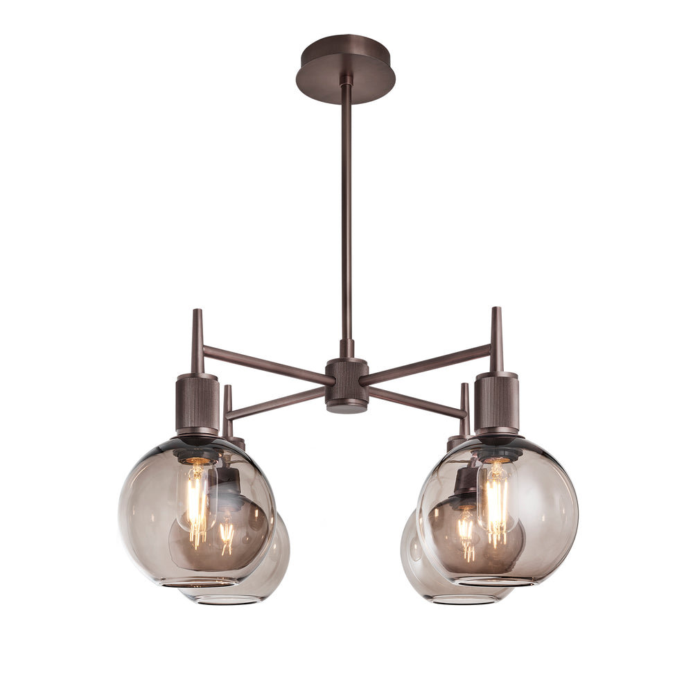 Henley Smoked Glass Globe 4 Arm Pendant Light in 7 inch Mocha Finish with Bronze Holder