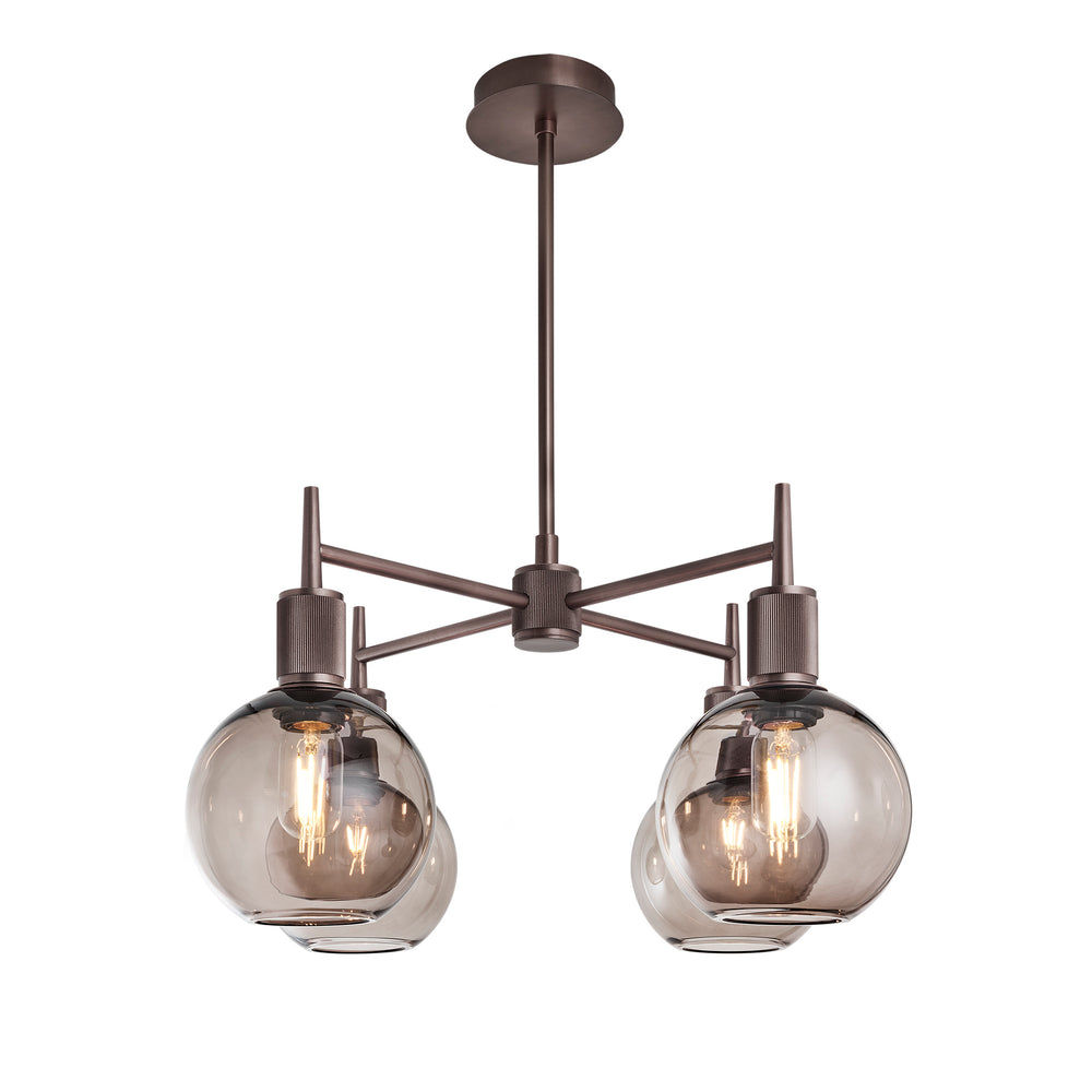 Henley Smoked Glass Globe 4 Arm Pendant Light in 7 inch Mocha Finish with Bronze Holder
