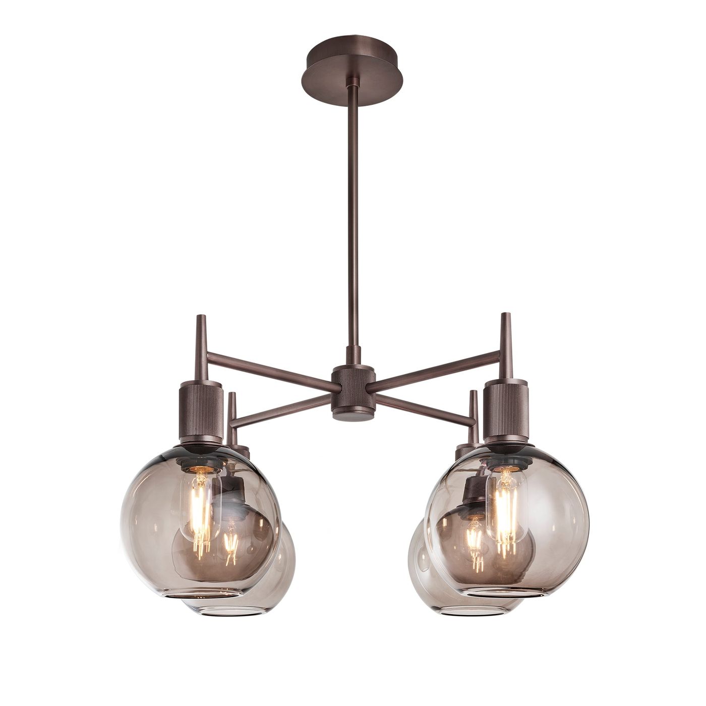 Henley Smoked Glass Globe 4 Arm Pendant Light in 7 inch Mocha Finish with Bronze Holder