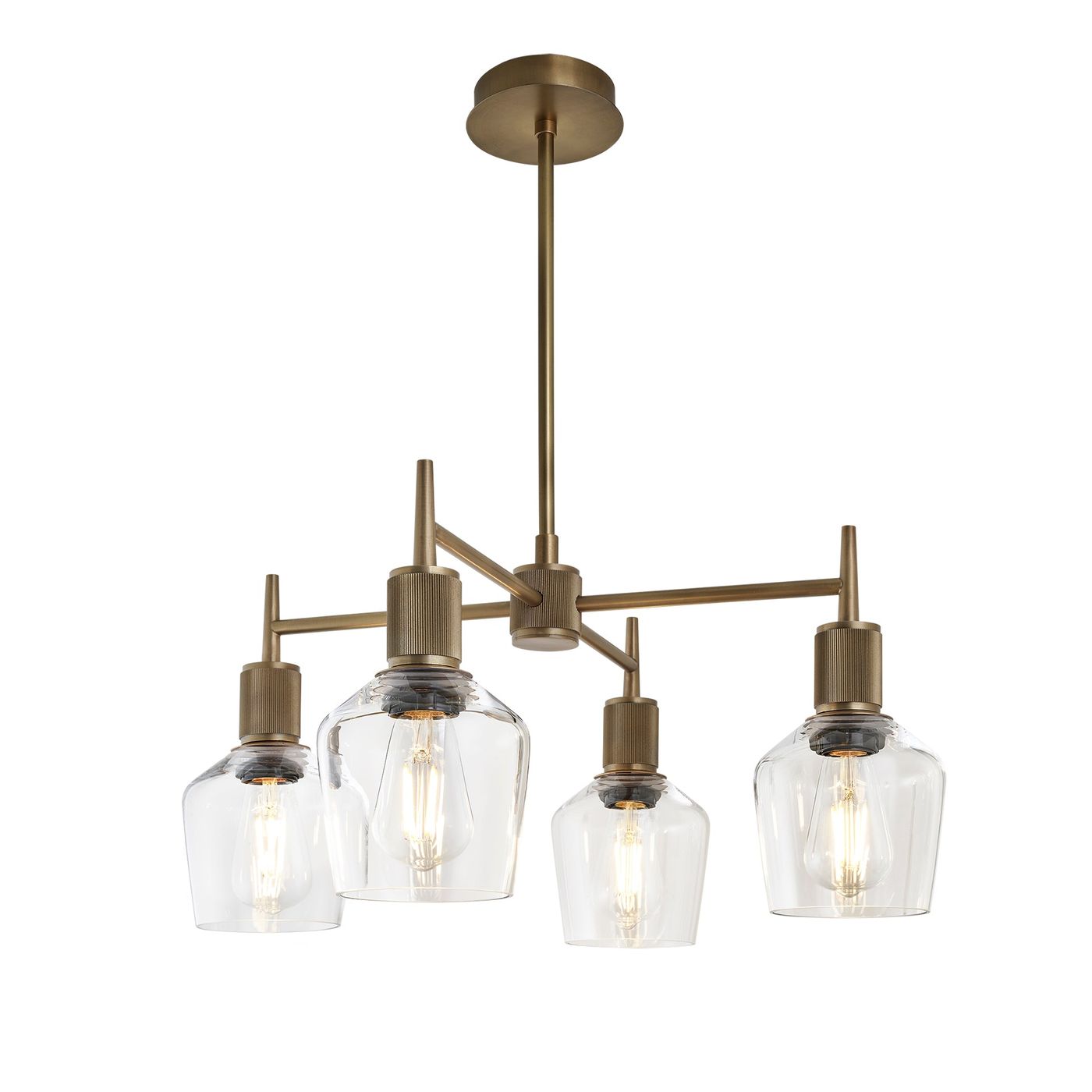 Henley Glass Schoolhouse 4 Arm Pendant Light in 5.5 inch  Clear Finish with Brass Holder
