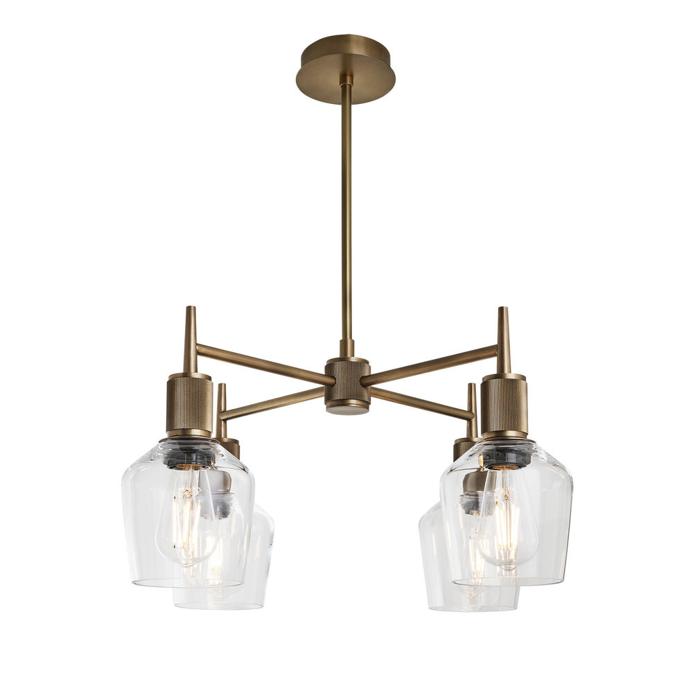 Henley Glass Schoolhouse 4 Arm Pendant Light in 5.5 inch  Clear Finish with Brass Holder