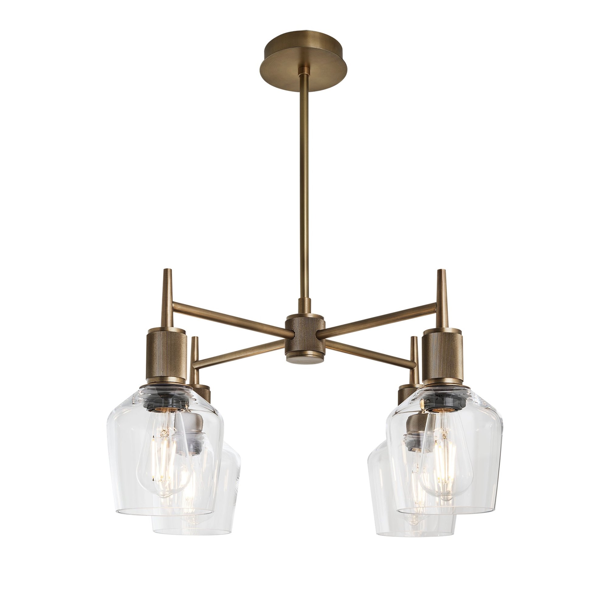 Henley Glass Schoolhouse 4 Arm Pendant Light in 5.5 inch  Clear Finish with Brass Holder