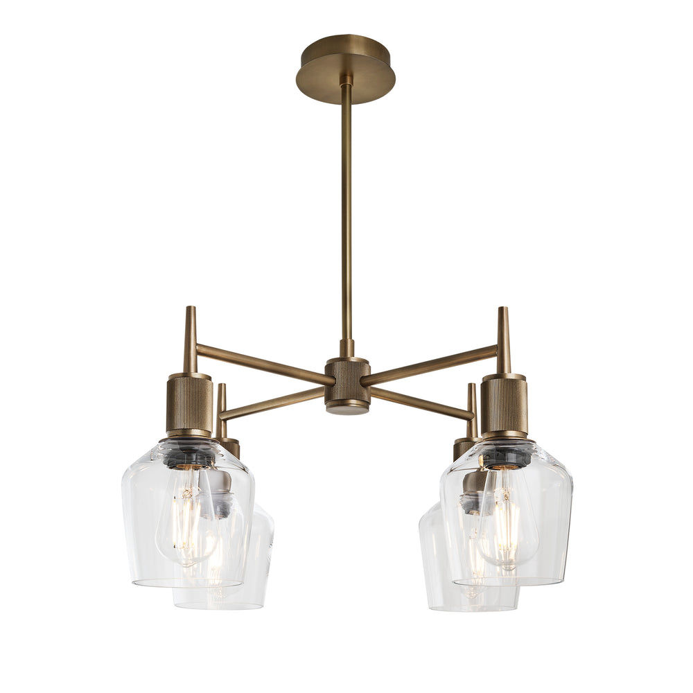 Henley Glass Schoolhouse 4 Arm Pendant Light in 5.5 inch  Clear Finish with Brass Holder