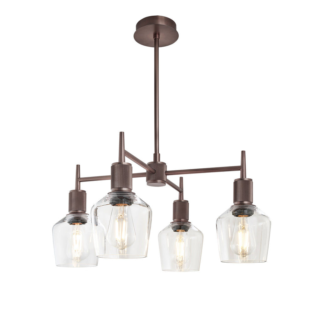 Henley Glass Schoolhouse 4 Arm Pendant Light in 5.5 inch  Clear Finish with Bronze Holder