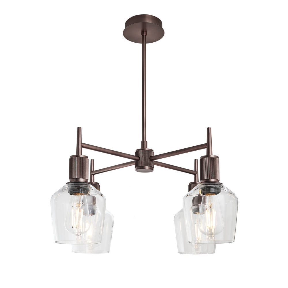 Henley Glass Schoolhouse 4 Arm Pendant Light in 5.5 inch  Clear Finish with Bronze Holder
