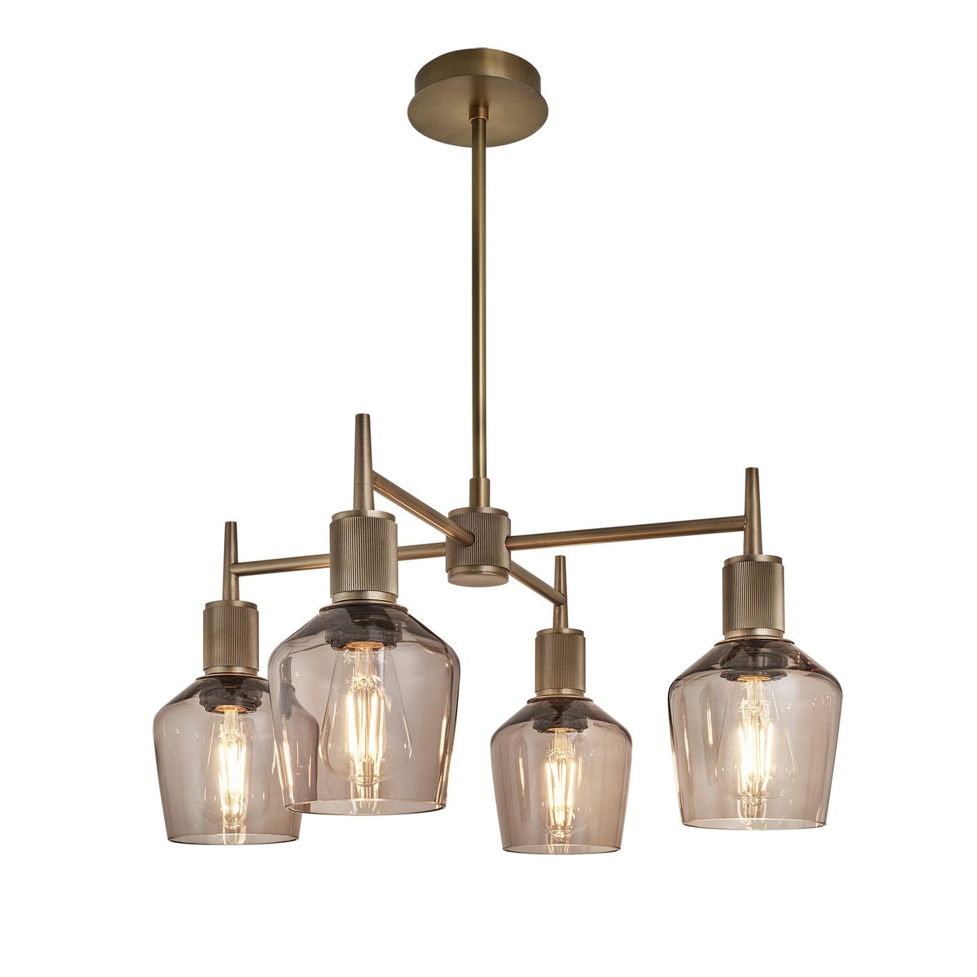 Henley Smoked Glass Schoolhouse 4 Arm Pendant Light in 5.5 inch Mocha Finish with Brass Holder