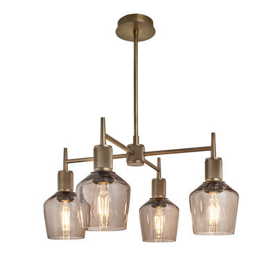 Henley Smoked Glass Schoolhouse 4 Arm Pendant Light in 5.5 inch Mocha Finish with Brass Holder