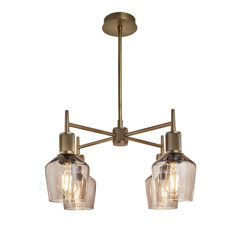 Henley Smoked Glass Schoolhouse 4 Arm Pendant Light in 5.5 inch Mocha Finish with Brass Holder