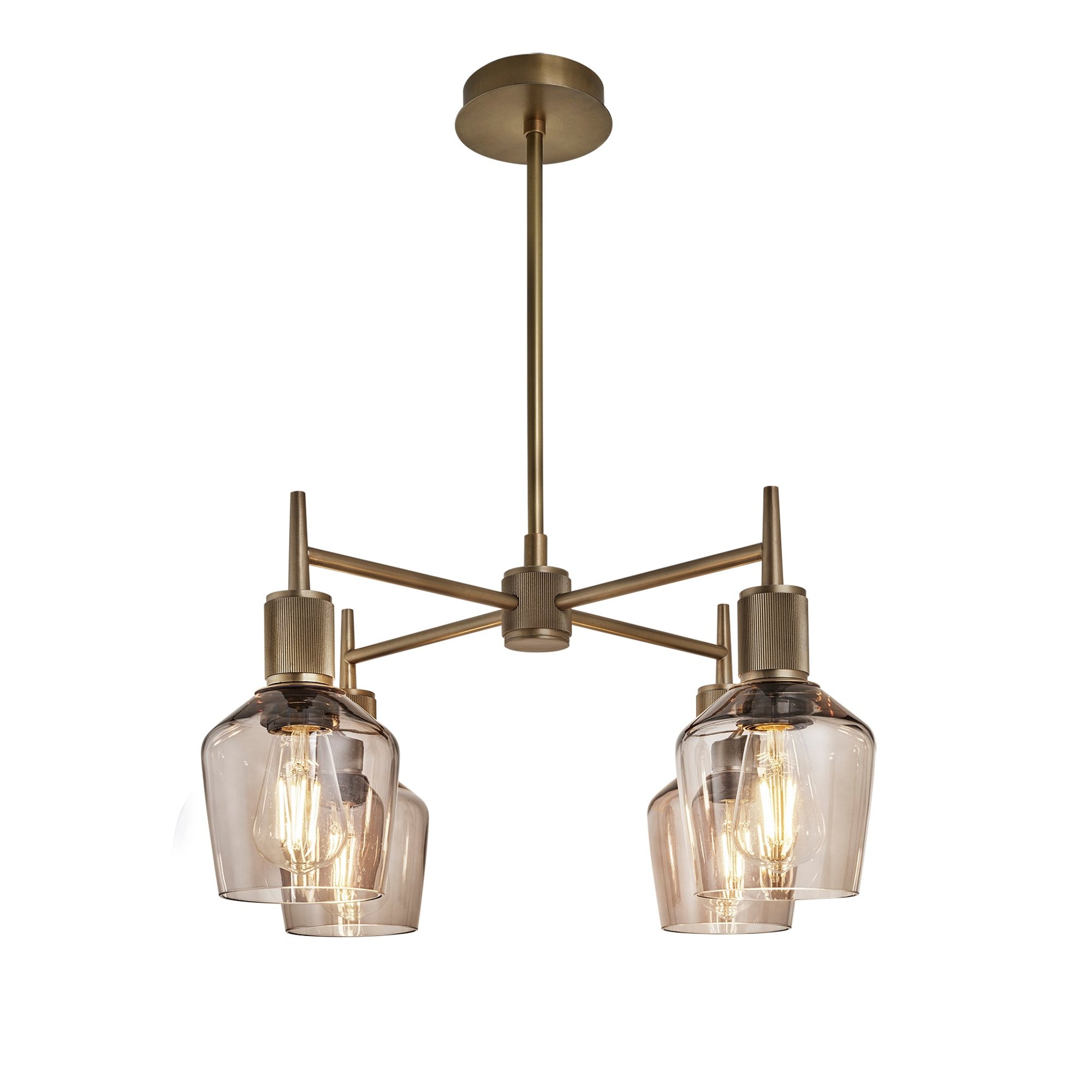 Henley Smoked Glass Schoolhouse 4 Arm Pendant Light in 5.5 inch Mocha Finish with Brass Holder