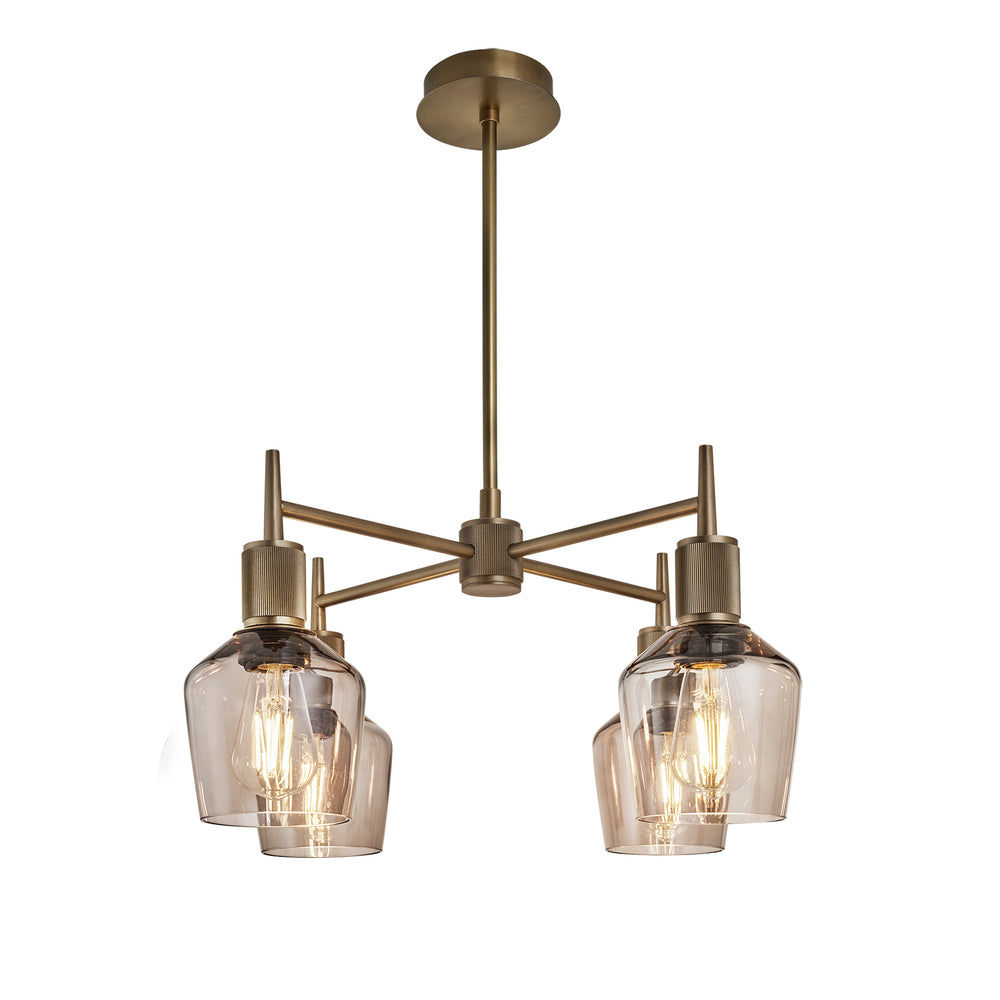 Henley Smoked Glass Schoolhouse 4 Arm Pendant Light in 5.5 inch Mocha Finish with Brass Holder