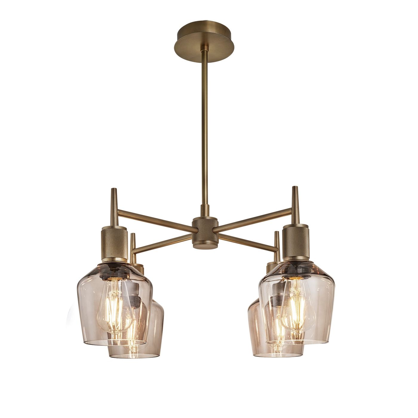Henley Smoked Glass Schoolhouse 4 Arm Pendant Light in 5.5 inch Mocha Finish with Brass Holder