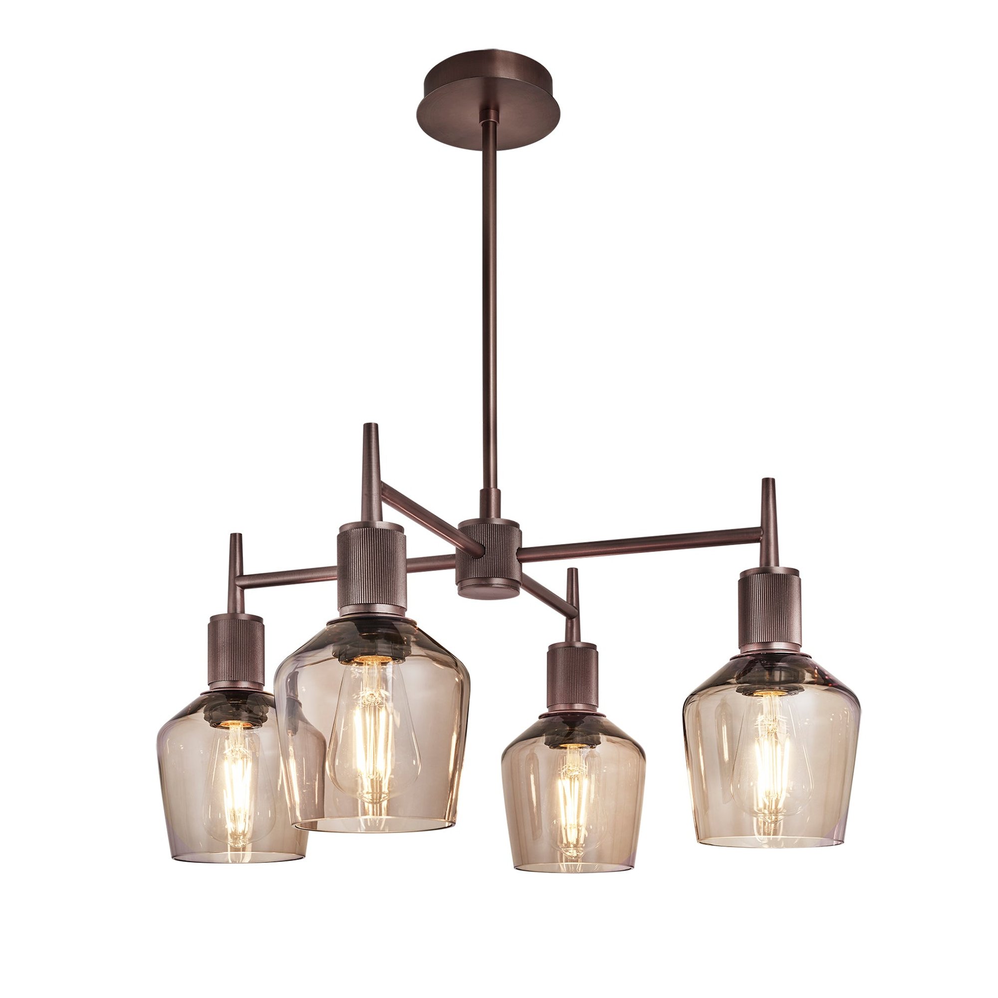 Henley Smoked Glass Schoolhouse 4 Arm Pendant Light in 5.5 inch Mocha Finish with Bronze Holder