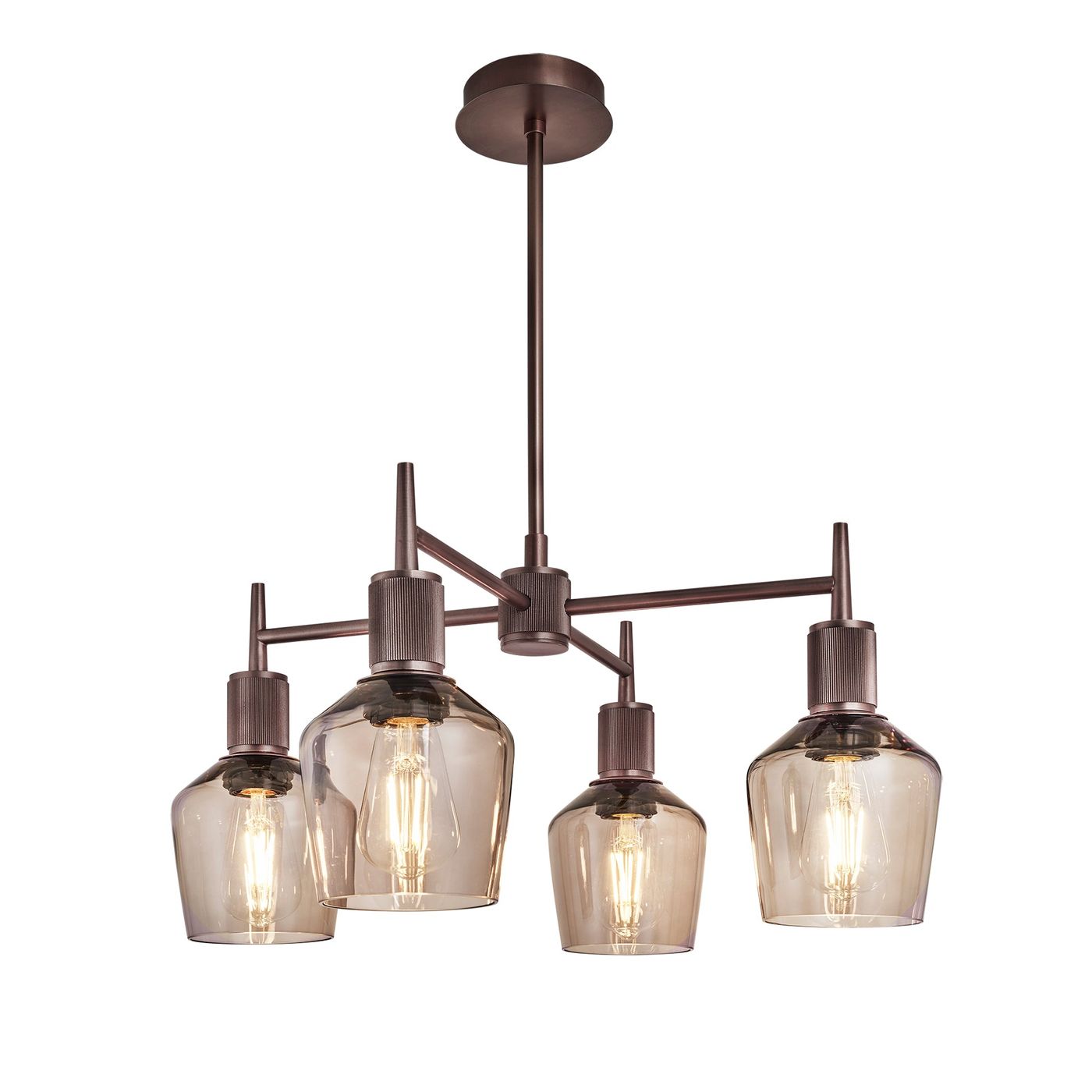 Henley Smoked Glass Schoolhouse 4 Arm Pendant Light in 5.5 inch Mocha Finish with Bronze Holder