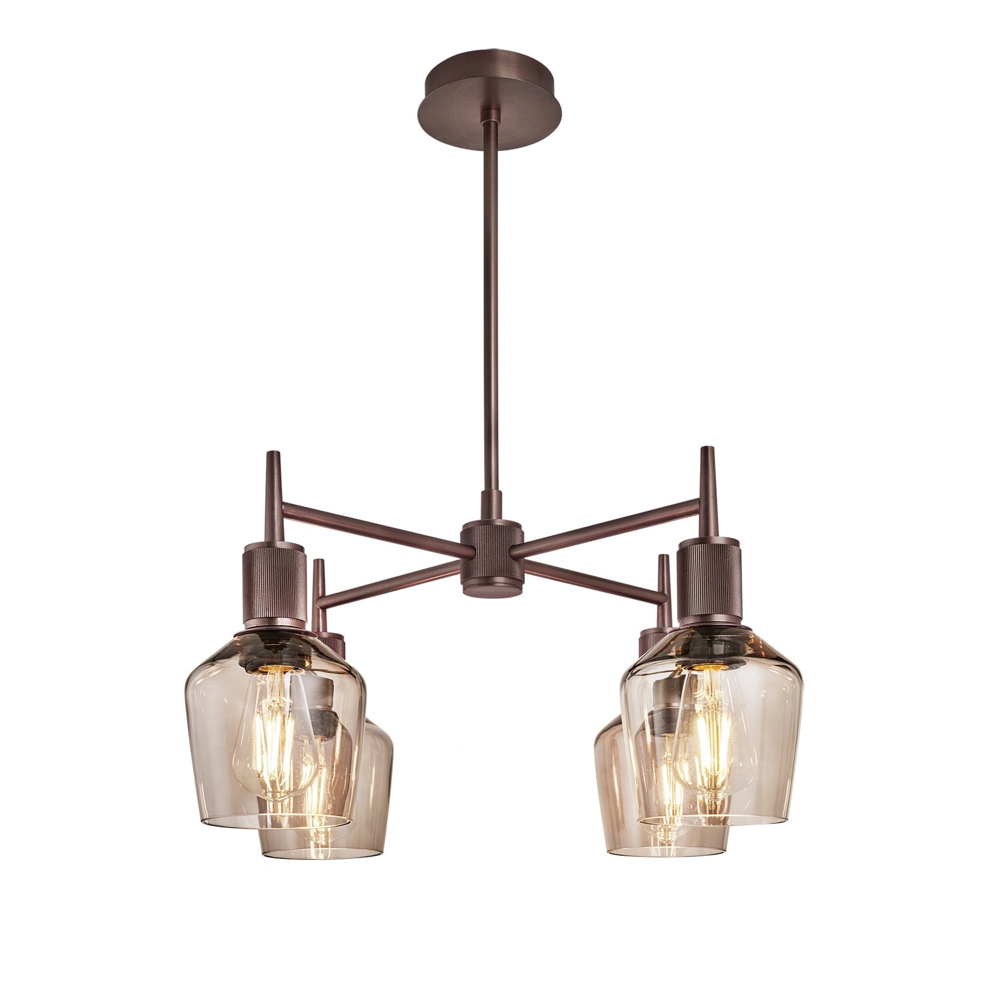 Henley Smoked Glass Schoolhouse 4 Arm Pendant Light in 5.5 inch Mocha Finish with Bronze Holder