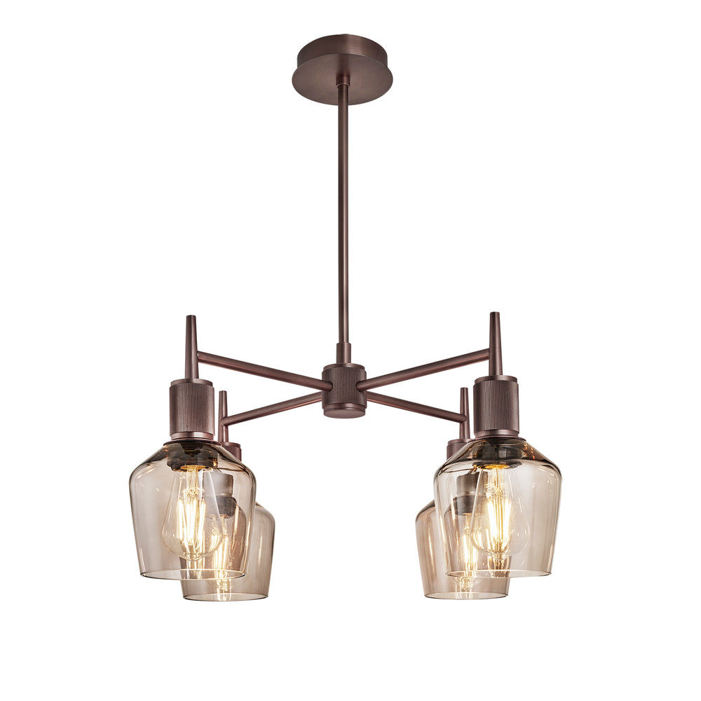 Henley Smoked Glass Schoolhouse 4 Arm Pendant Light in 5.5 inch Mocha Finish with Bronze Holder