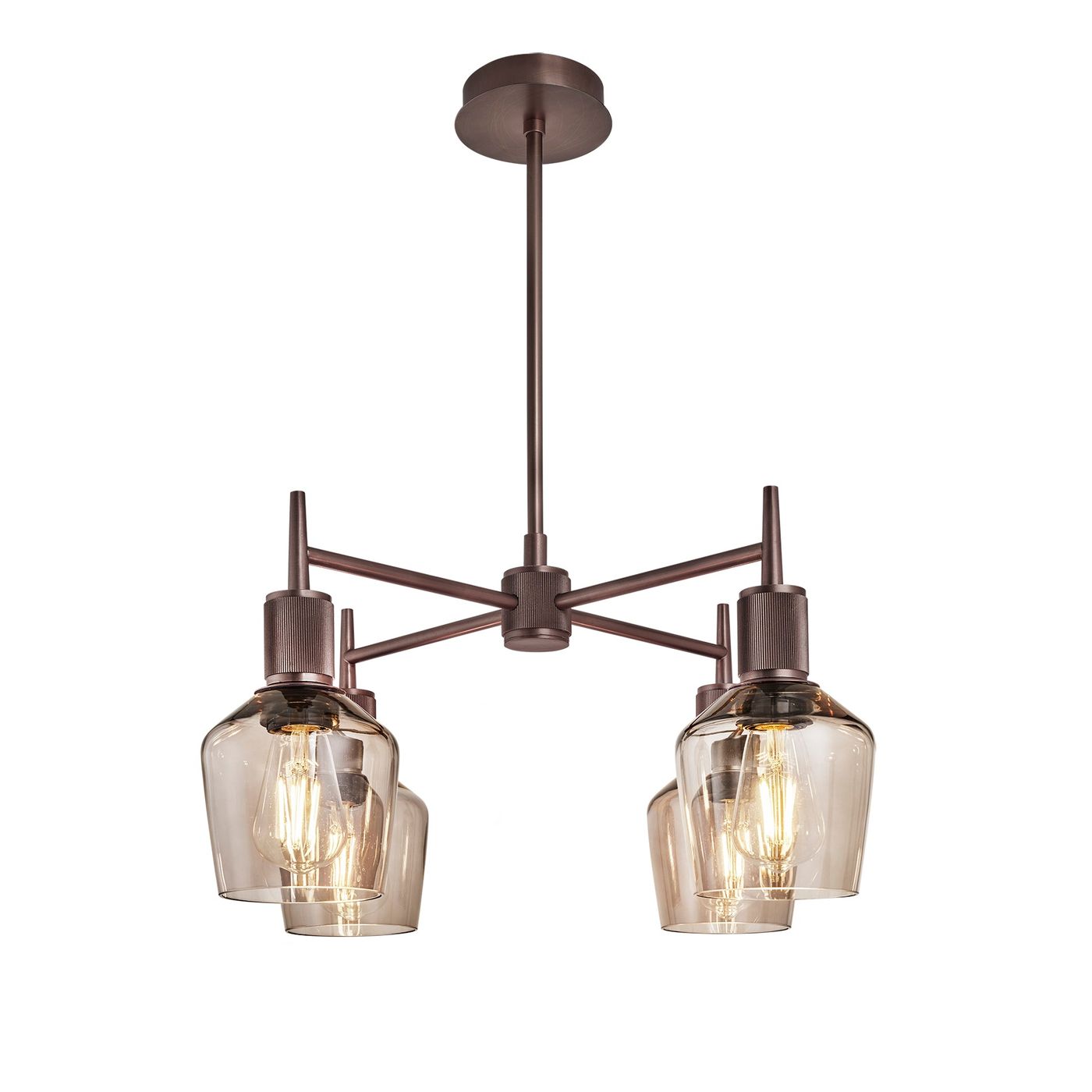 Henley Smoked Glass Schoolhouse 4 Arm Pendant Light in 5.5 inch Mocha Finish with Bronze Holder