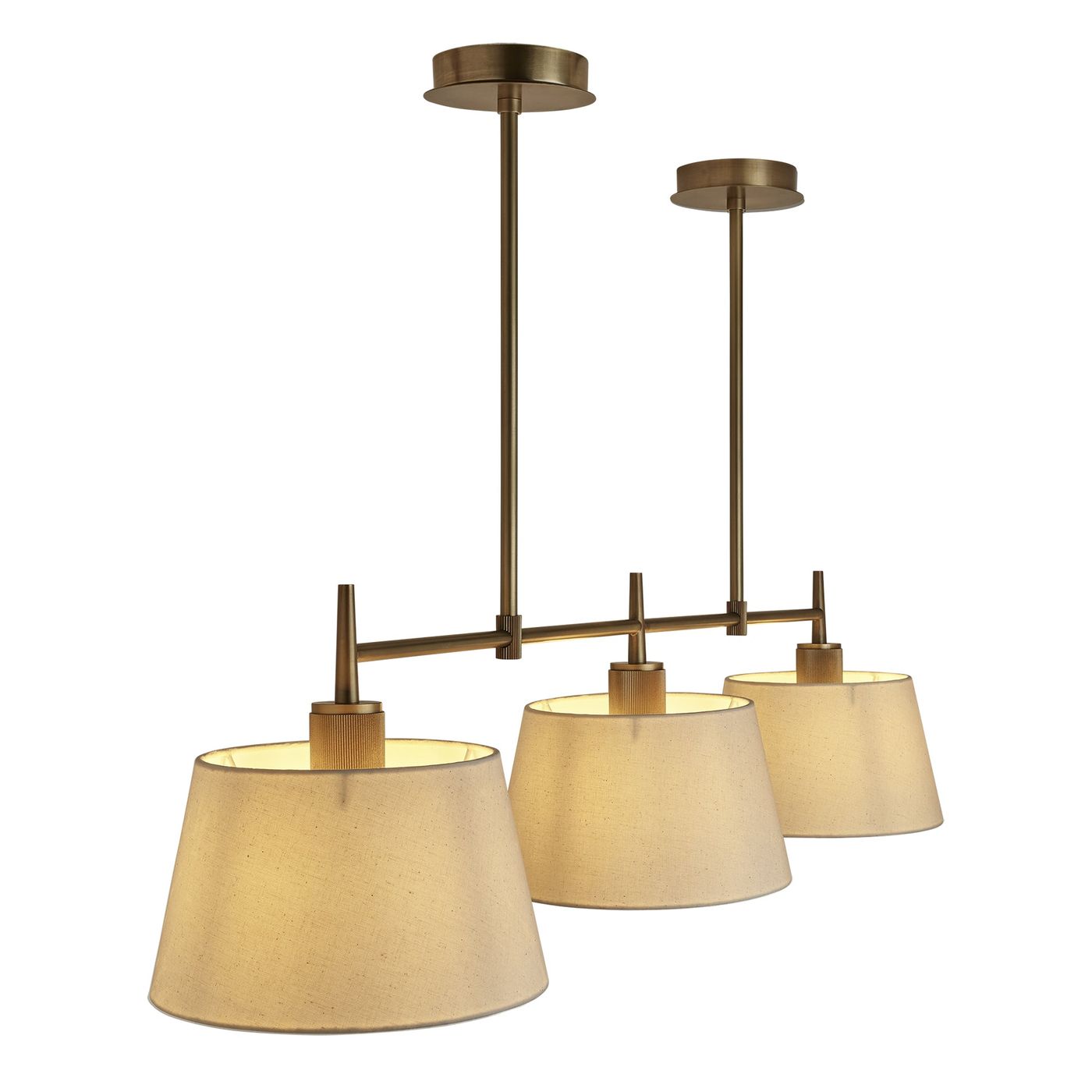 Henley Triple Bar Pendant Light with Natural Cotton Shades in Brass, Product Code HE-P-TR-B-EM-M-NC-GT