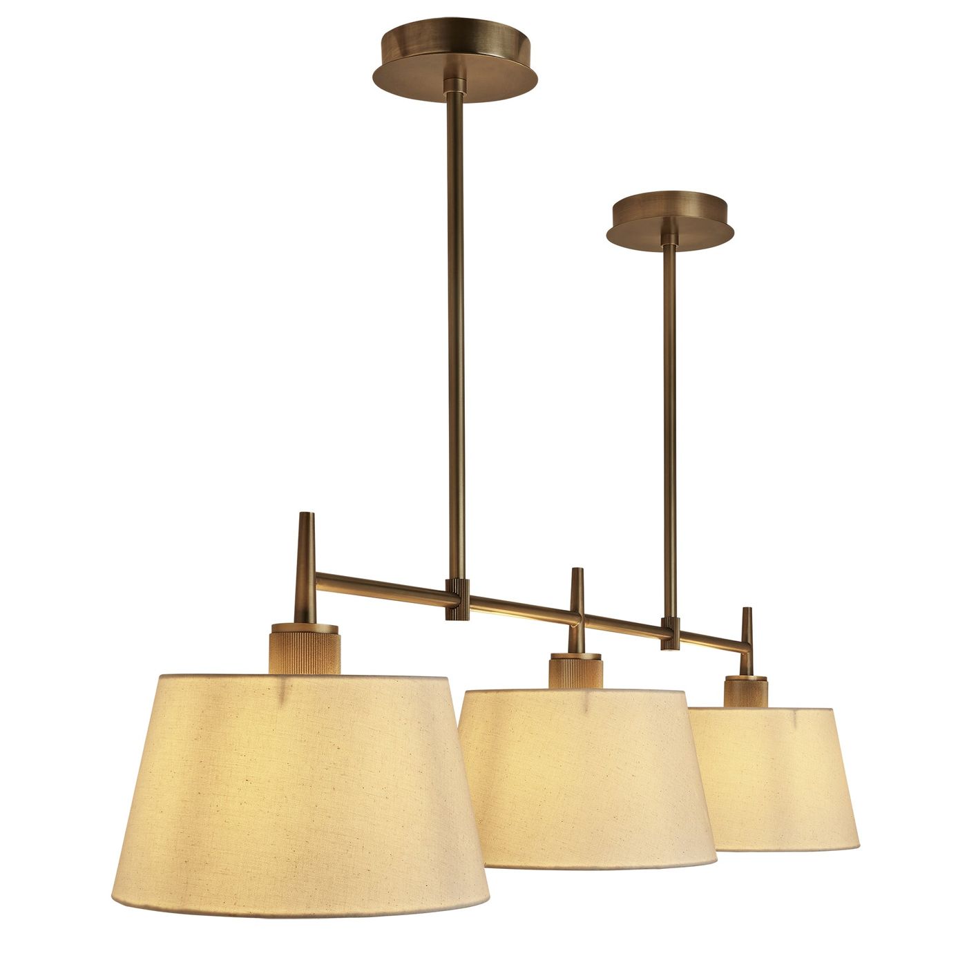 Henley Triple Bar Pendant Light with Natural Cotton Shades in Brass, Product Code HE-P-TR-B-EM-M-NC-GT