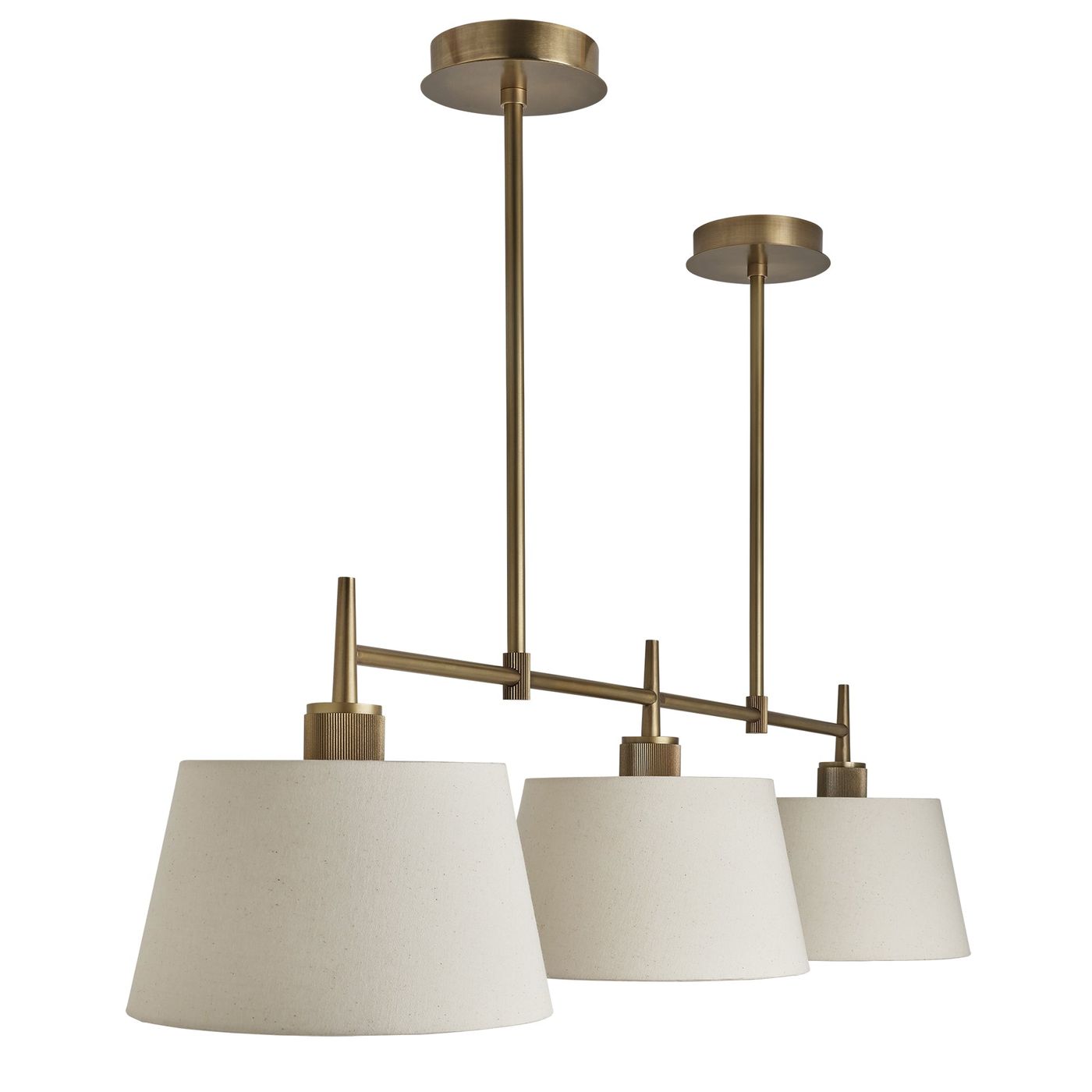 Henley Triple Bar Pendant Light with Natural Cotton Shades in Brass, Product Code HE-P-TR-B-EM-M-NC-GT