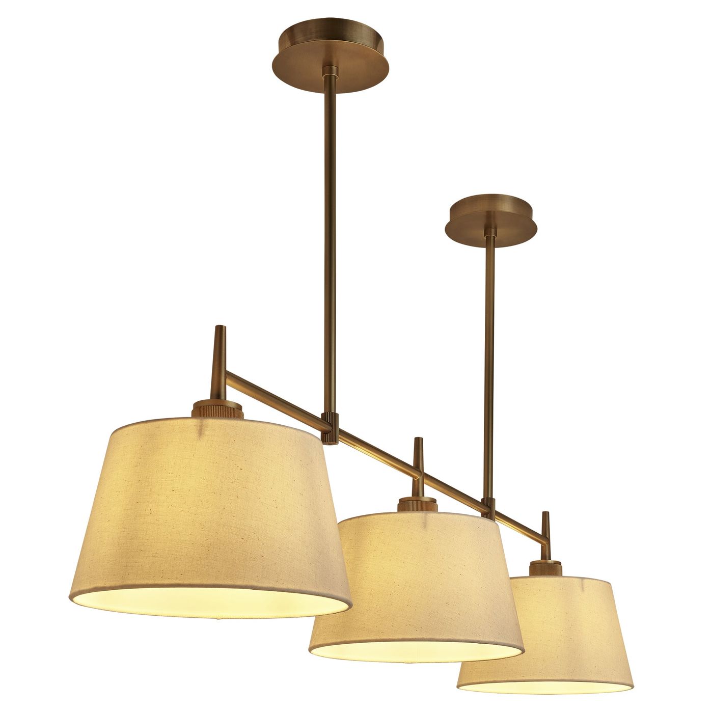 Henley Triple Bar Pendant Light with Natural Cotton Shades in Brass, Product Code HE-P-TR-B-EM-M-NC-GT