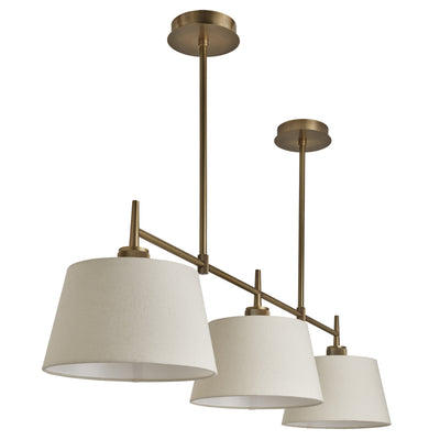 Henley Triple Bar Pendant Light with Natural Cotton Shades in Brass, Product Code HE-P-TR-B-EM-M-NC-GT