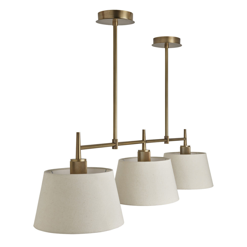 Henley Triple Bar Pendant Light with Natural Cotton Shades in Brass, Product Code HE-P-TR-B-EM-M-NC-GT