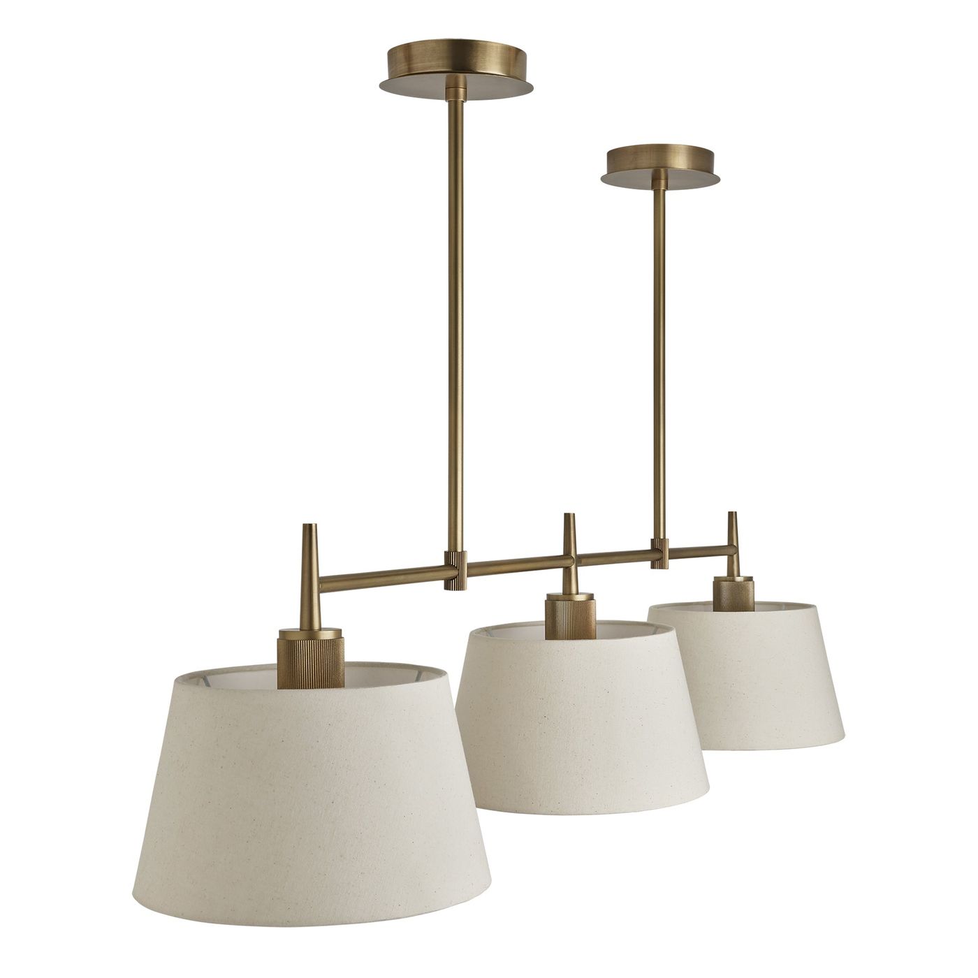 Henley Triple Bar Pendant Light with Natural Cotton Shades in Brass, Product Code HE-P-TR-B-EM-M-NC-GT