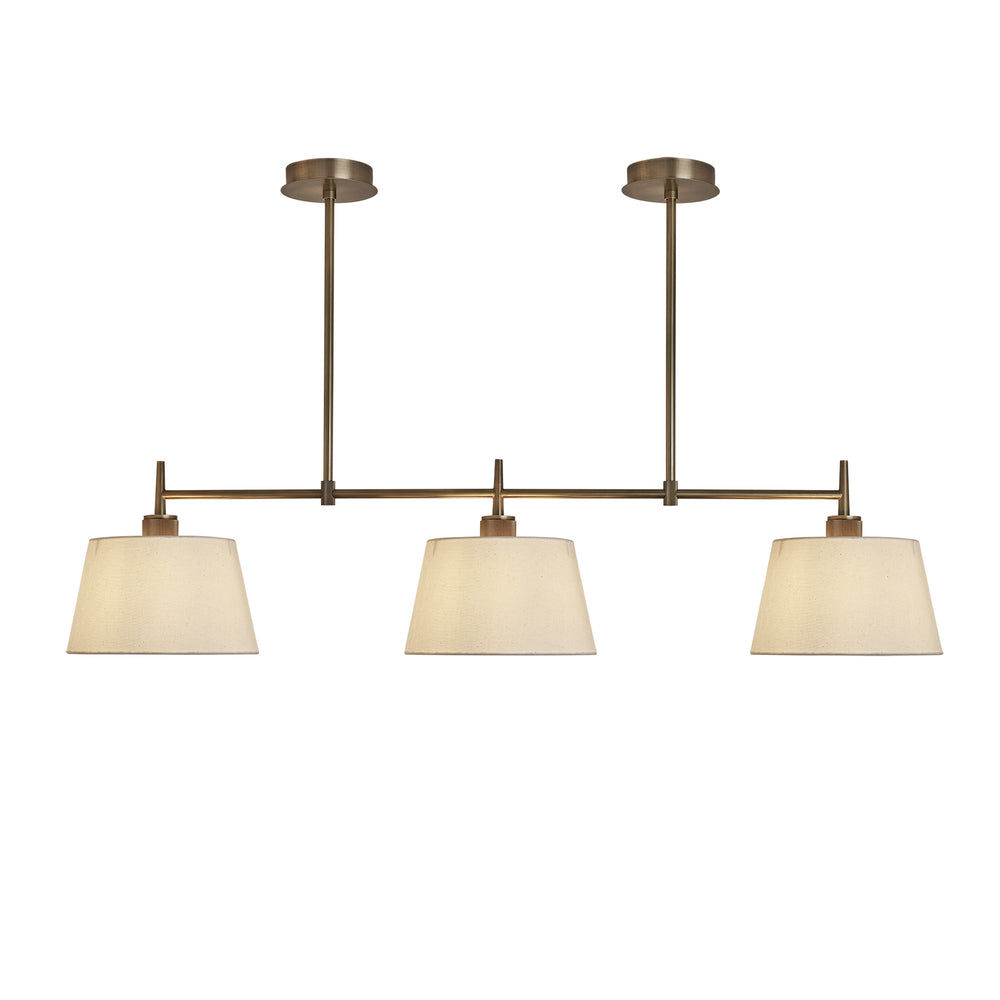 Henley Triple Bar Pendant Light with Natural Cotton Shades in Brass, Product Code HE-P-TR-B-EM-M-NC-GT