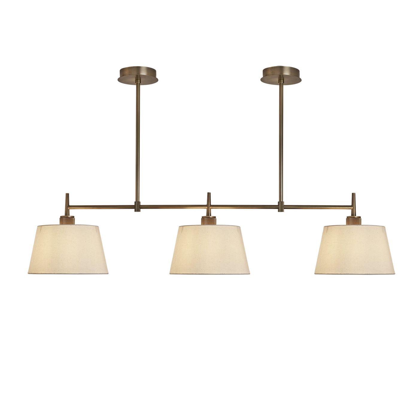 Henley Triple Bar Pendant Light with Natural Cotton Shades in Brass, Product Code HE-P-TR-B-EM-M-NC-GT