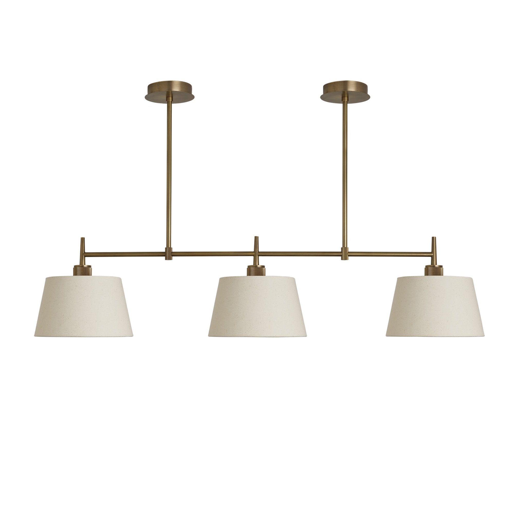 Henley Triple Bar Pendant Light with Natural Cotton Shades in Brass, Product Code HE-P-TR-B-EM-M-NC-GT