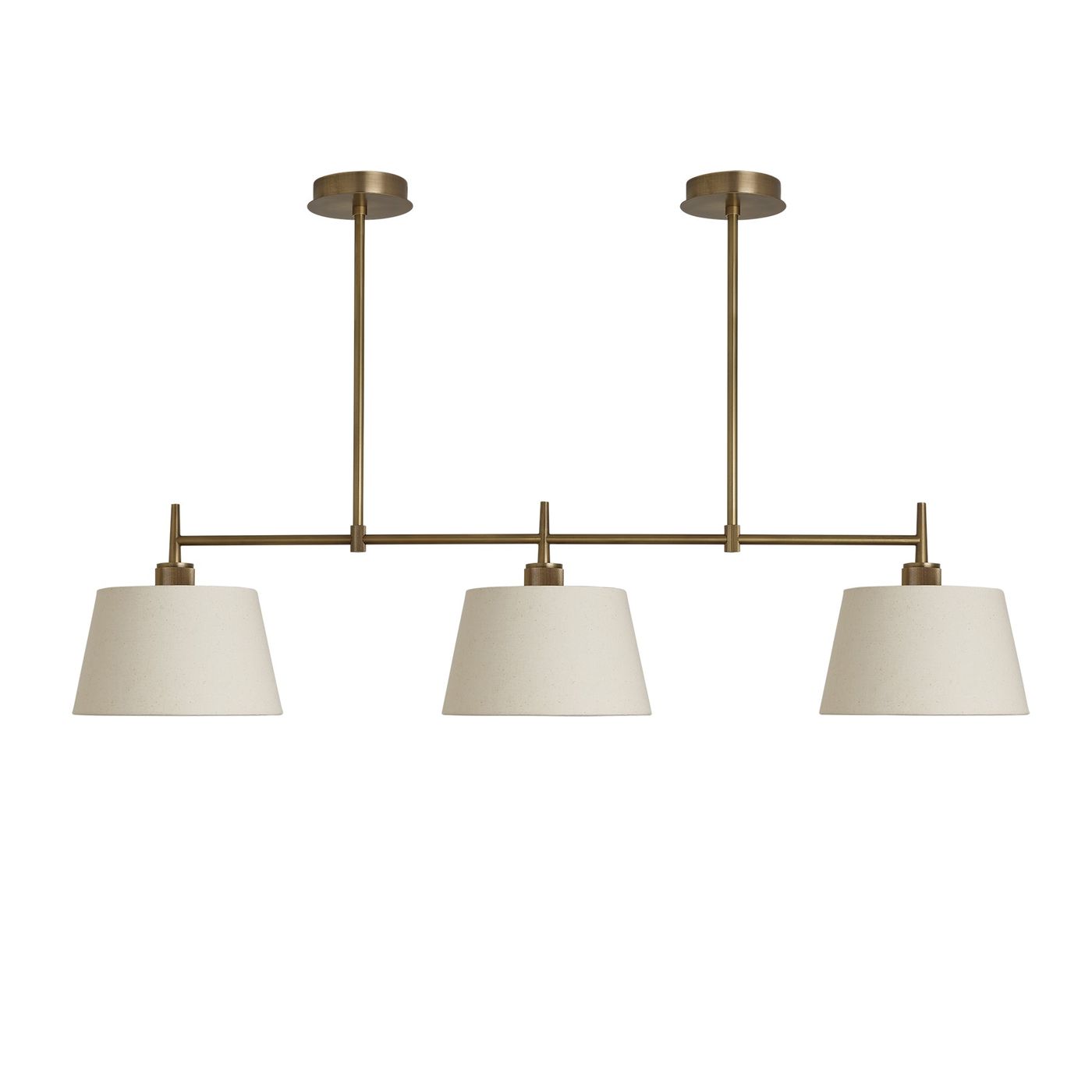 Henley Triple Bar Pendant Light with Natural Cotton Shades in Brass, Product Code HE-P-TR-B-EM-M-NC-GT