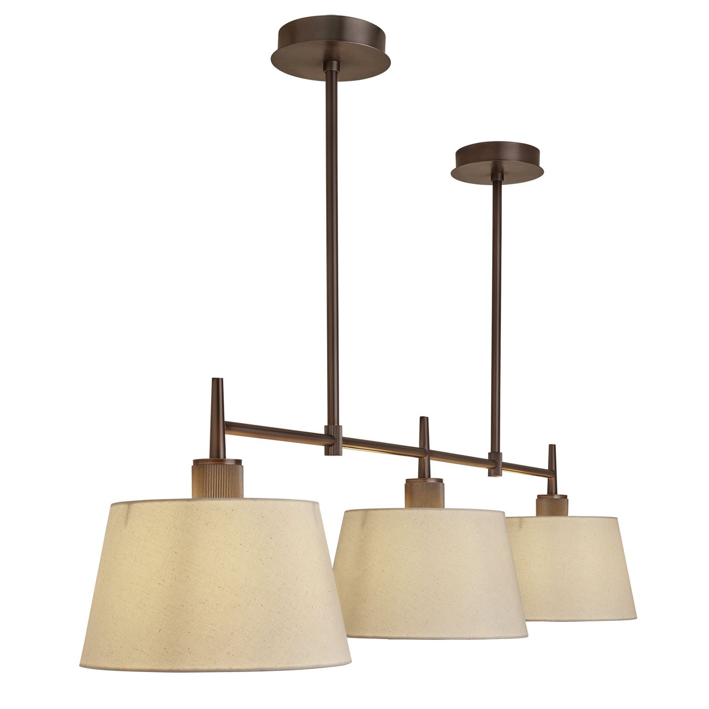 Henley Triple Bar Pendant Light with Natural Cotton Shades in Bronze, Product Code HE-P-TR-BZ-EM-M-NC-GT