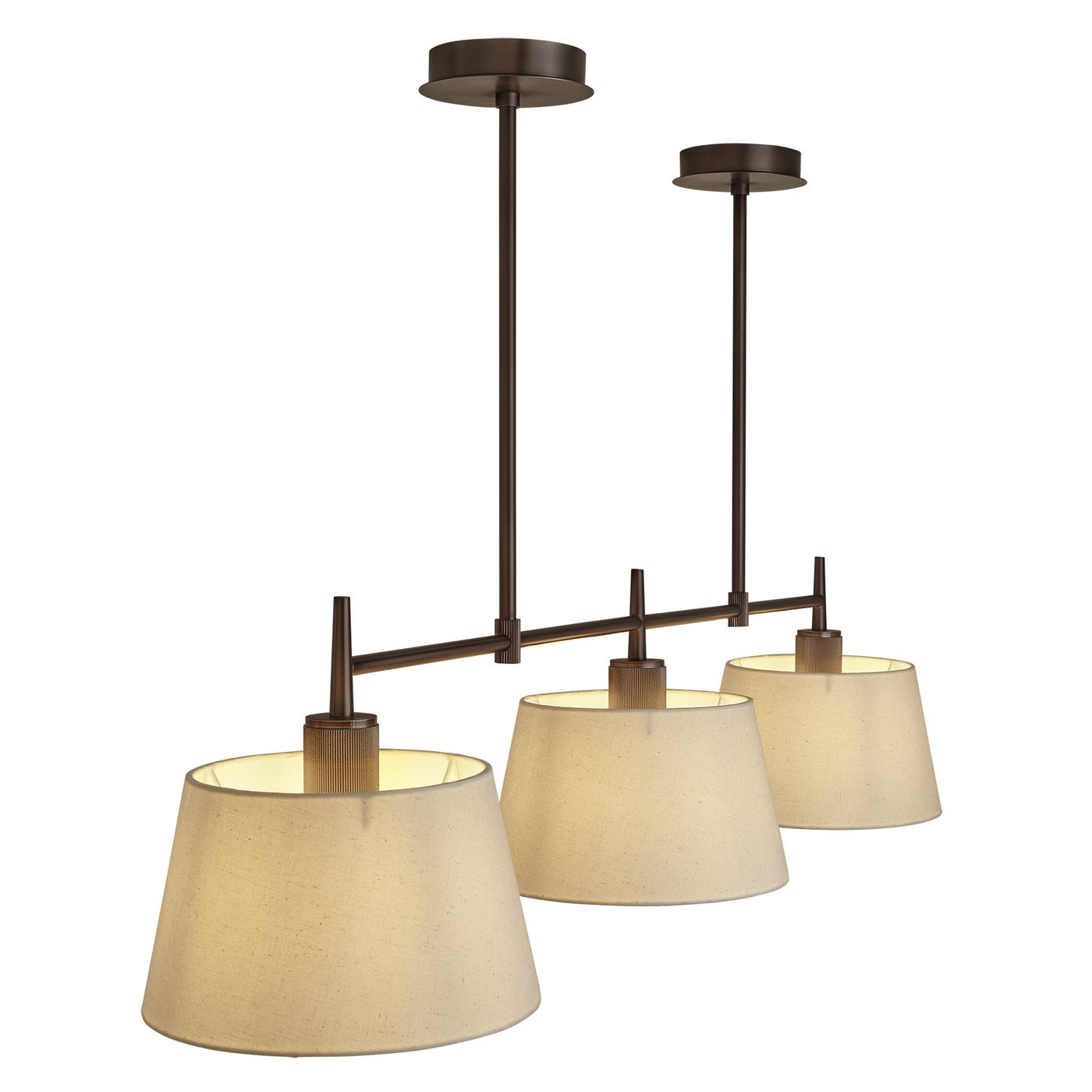 Henley Triple Bar Pendant Light with Natural Cotton Shades in Bronze, Product Code HE-P-TR-BZ-EM-M-NC-GT