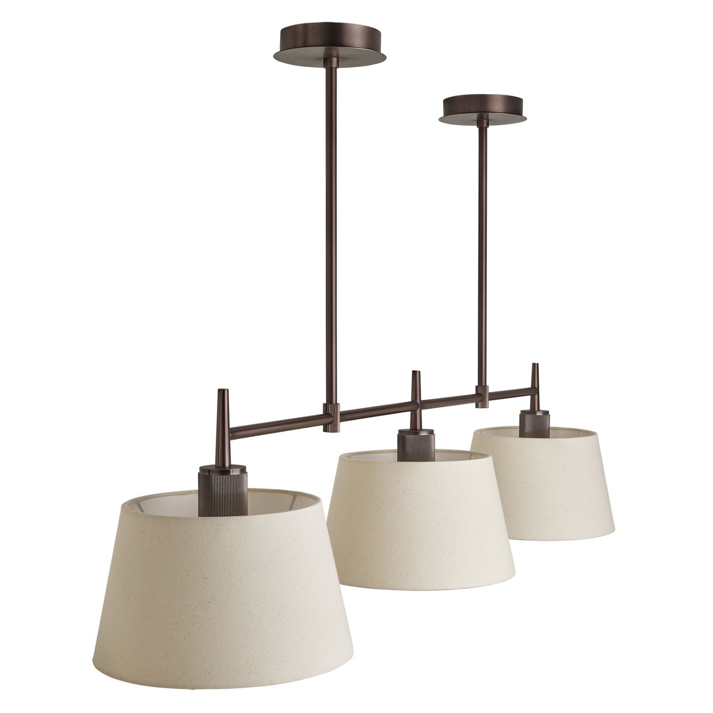 Henley Triple Bar Pendant Light with Natural Cotton Shades in Bronze, Product Code HE-P-TR-BZ-EM-M-NC-GT