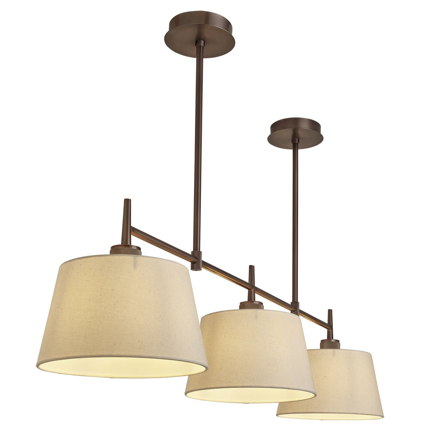 Henley Triple Bar Pendant Light with Natural Cotton Shades in Bronze, Product Code HE-P-TR-BZ-EM-M-NC-GT
