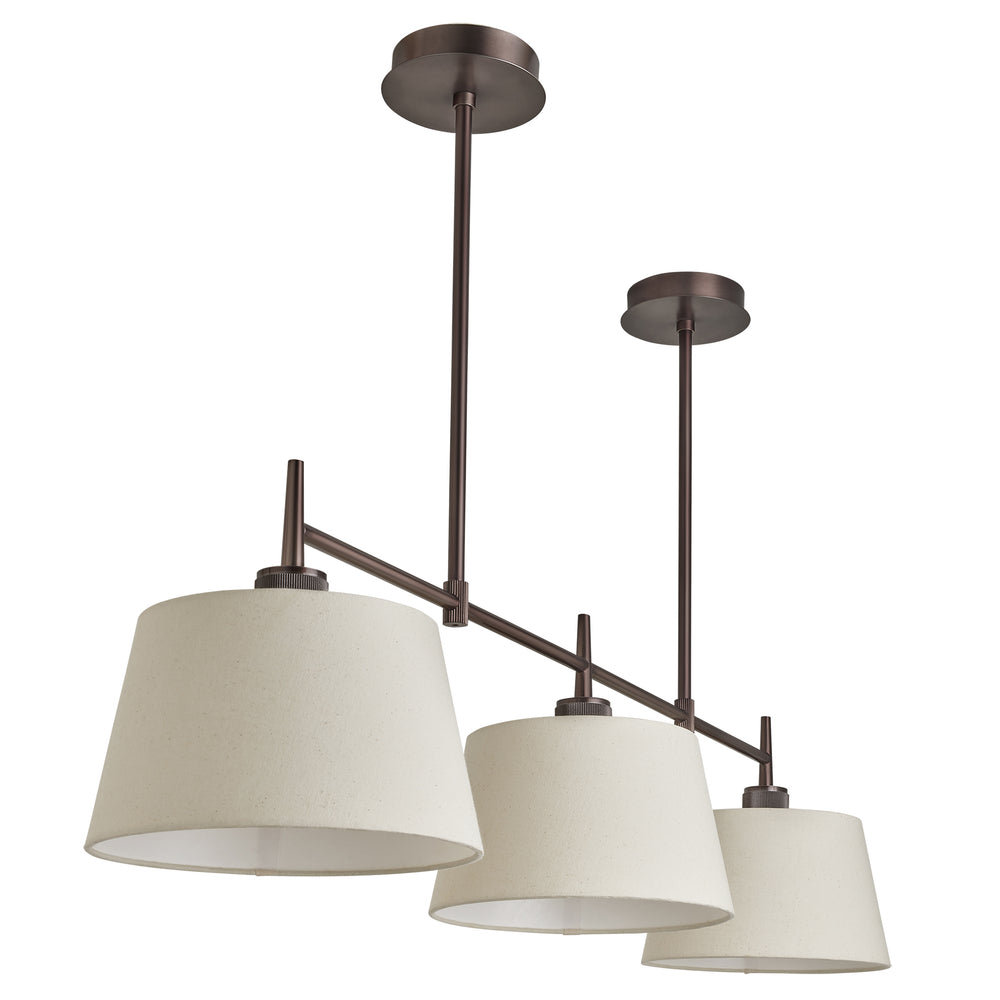 Henley Triple Bar Pendant Light with Natural Cotton Shades in Bronze, Product Code HE-P-TR-BZ-EM-M-NC-GT