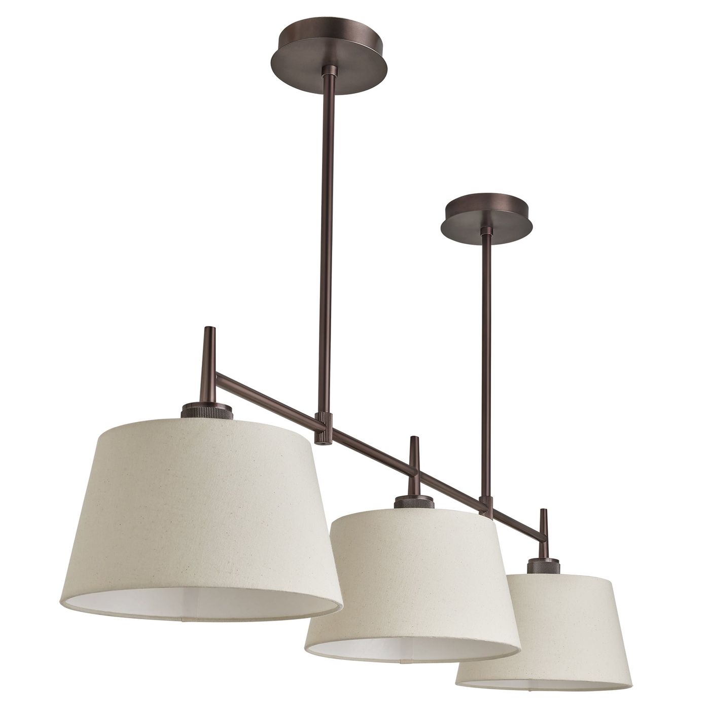 Henley Triple Bar Pendant Light with Natural Cotton Shades in Bronze, Product Code HE-P-TR-BZ-EM-M-NC-GT
