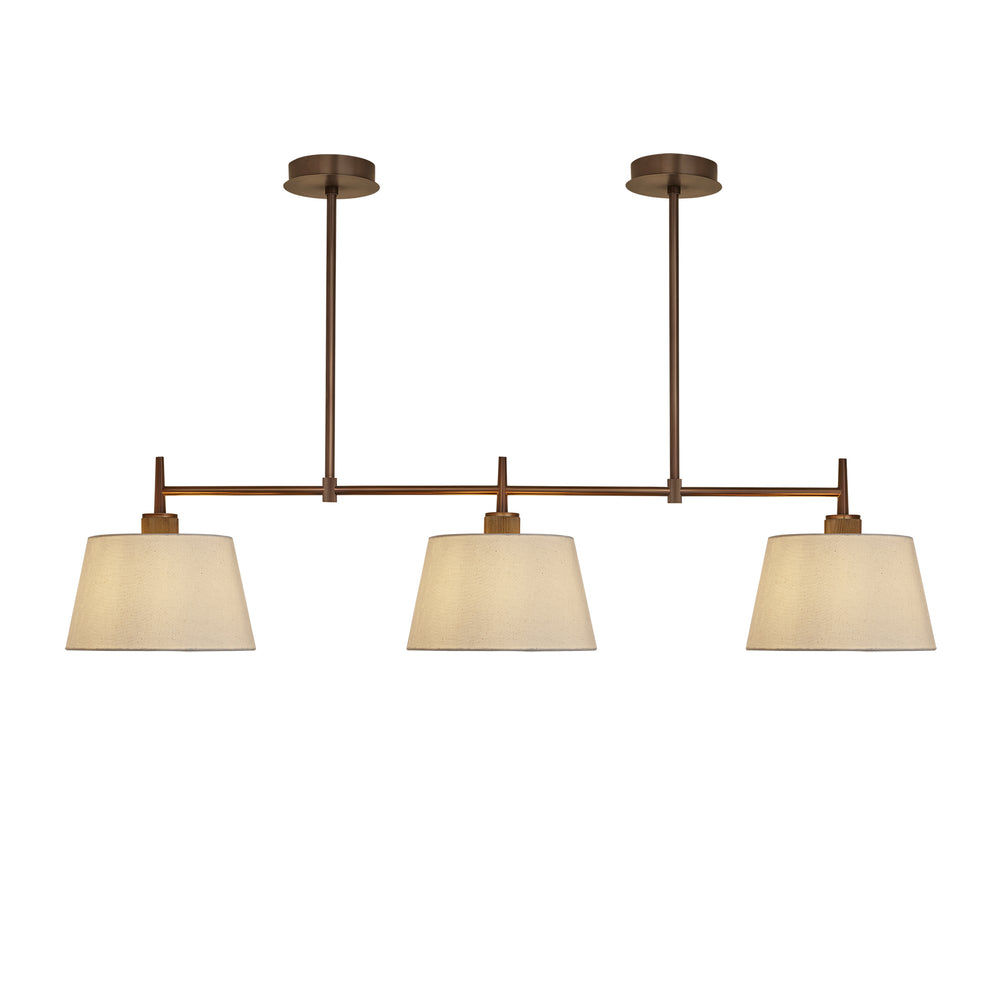 Henley Triple Bar Pendant Light with Natural Cotton Shades in Bronze, Product Code HE-P-TR-BZ-EM-M-NC-GT