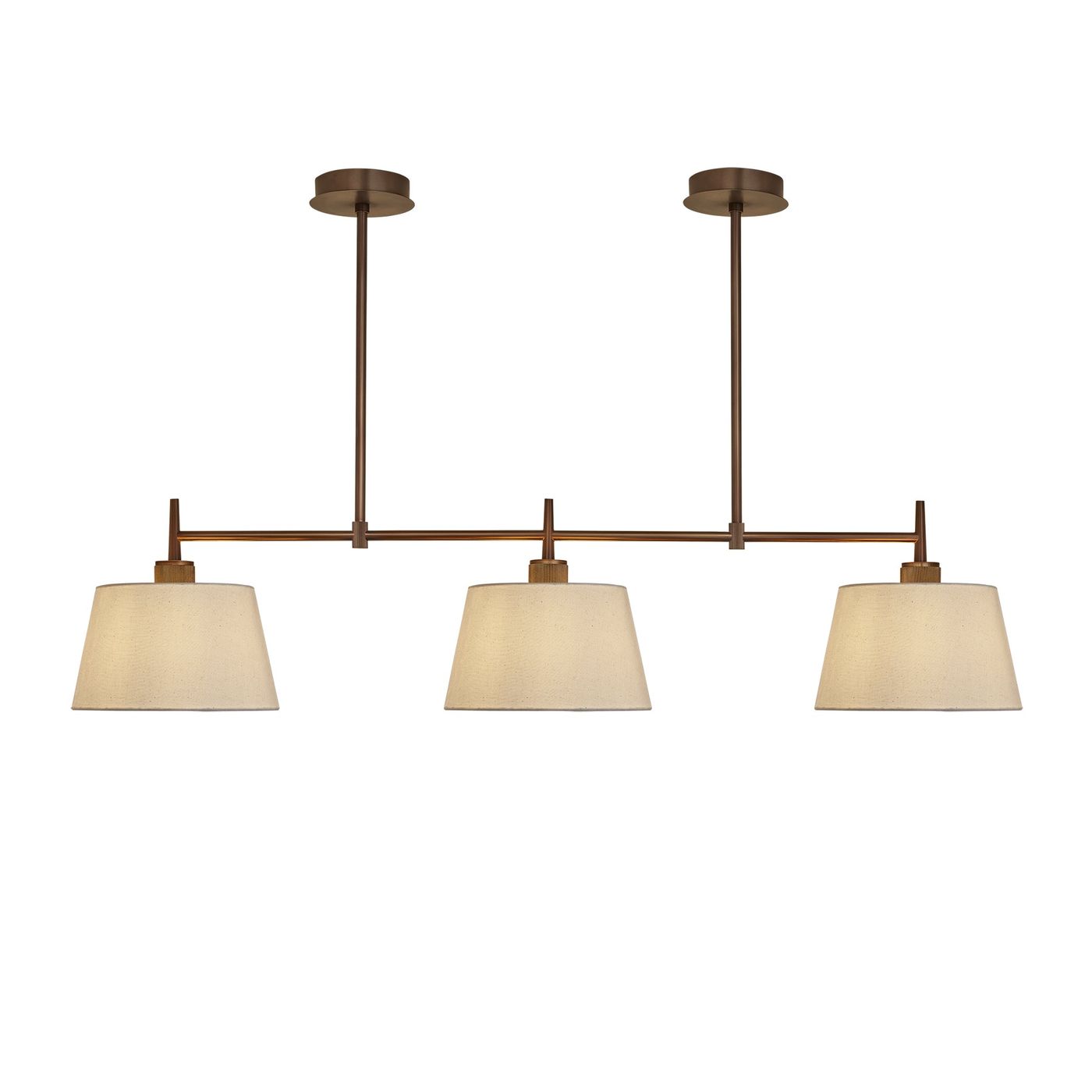 Henley Triple Bar Pendant Light with Natural Cotton Shades in Bronze, Product Code HE-P-TR-BZ-EM-M-NC-GT