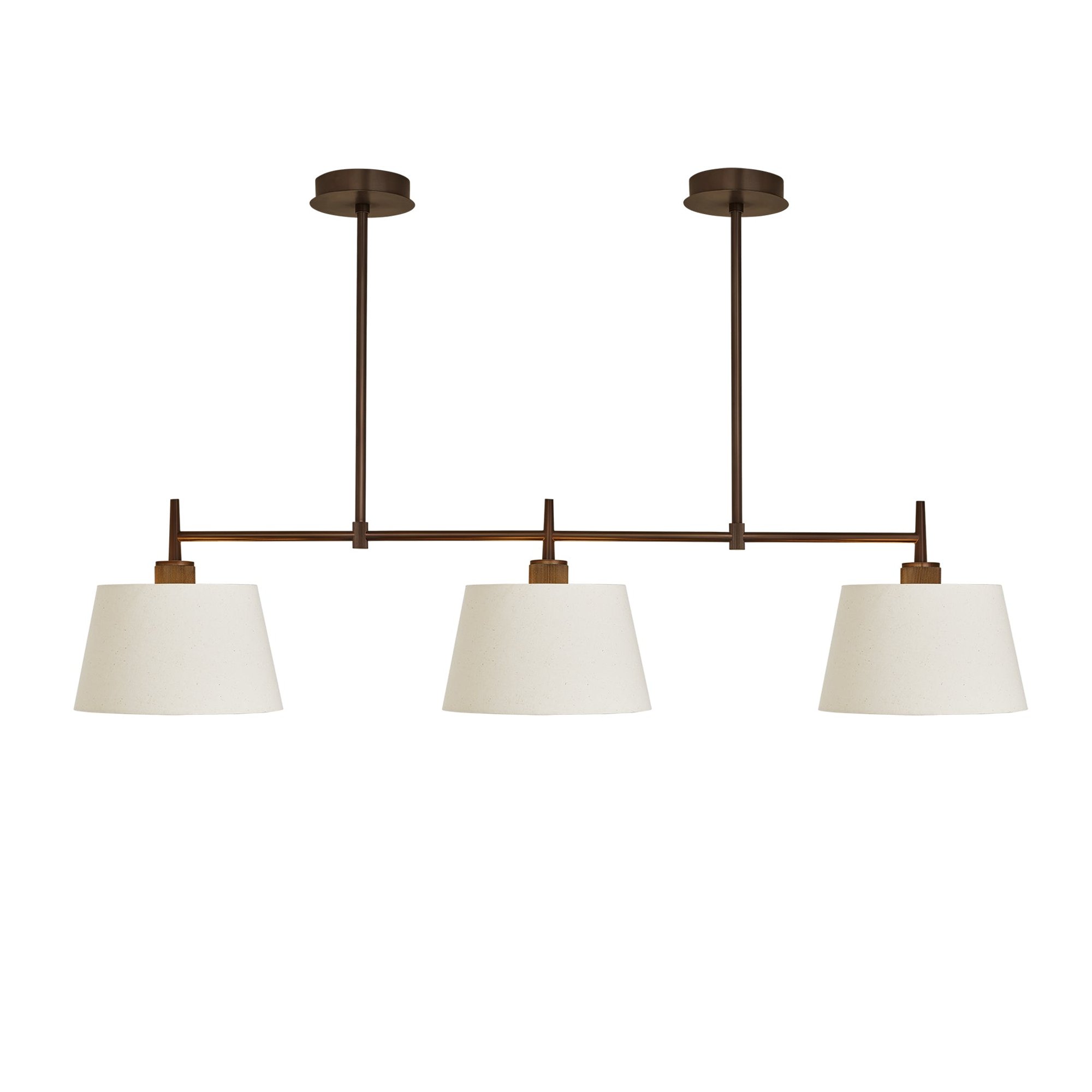 Henley Triple Bar Pendant Light with Natural Cotton Shades in Bronze, Product Code HE-P-TR-BZ-EM-M-NC-GT