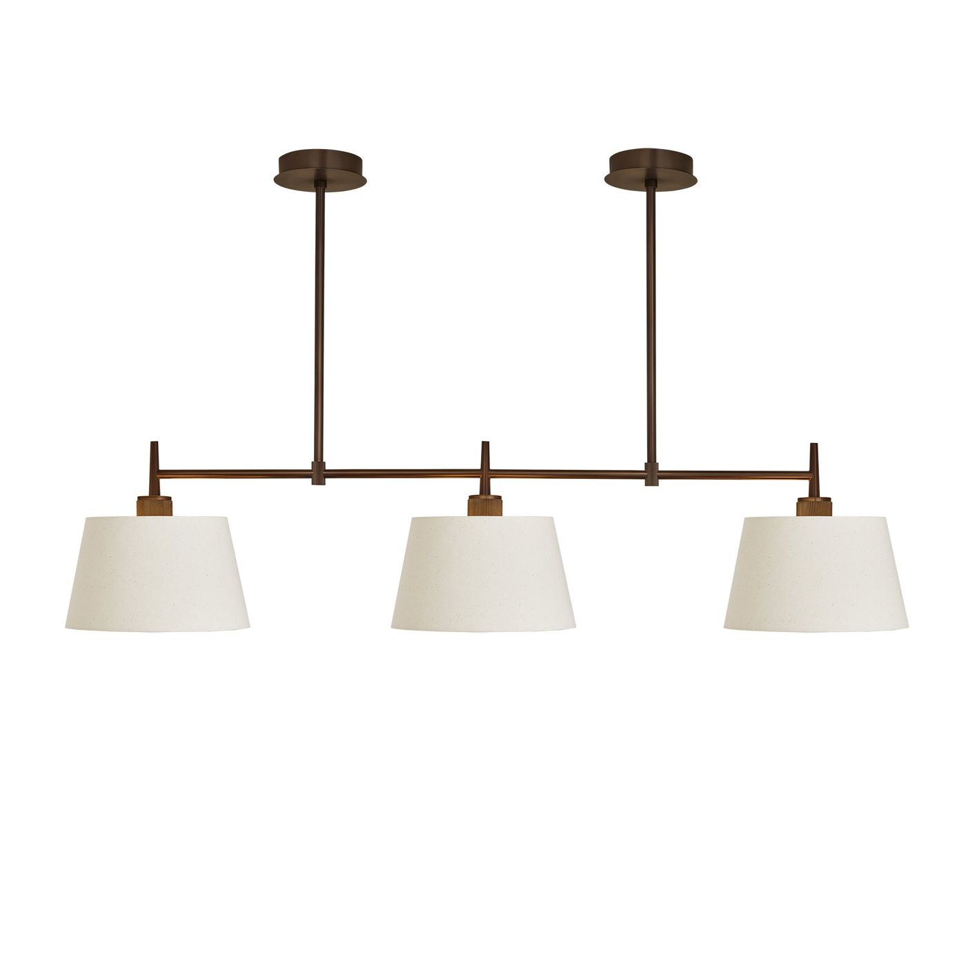 Henley Triple Bar Pendant Light with Natural Cotton Shades in Bronze, Product Code HE-P-TR-BZ-EM-M-NC-GT