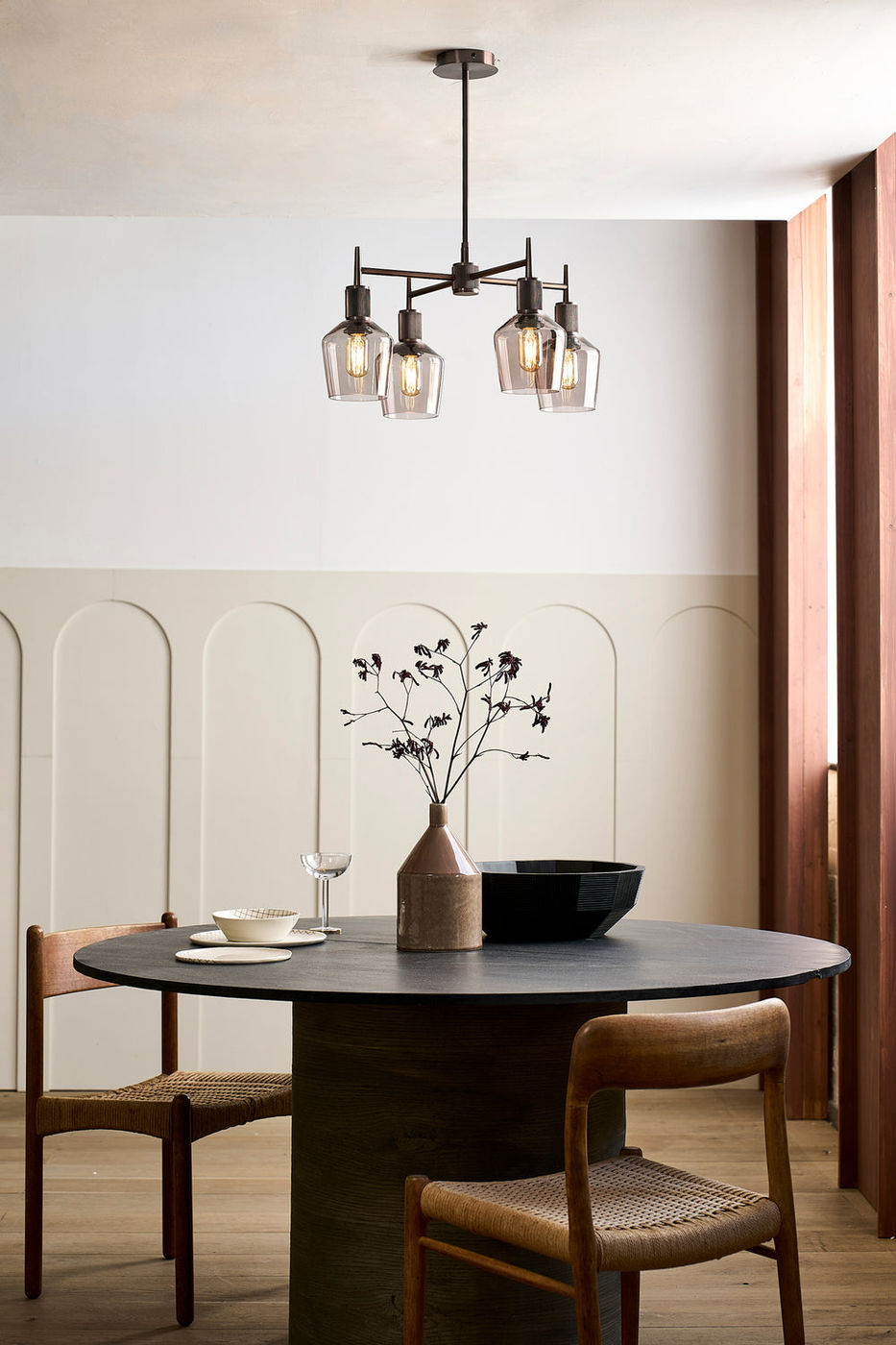 Henley Smoked Glass Schoolhouse 4 Arm Pendant Light in 5.5 inch Mocha Finish with Bronze Holder