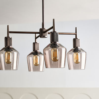 Henley Smoked Glass Schoolhouse 4 Arm Pendant Light in 5.5 inch Mocha Finish with Bronze Holder