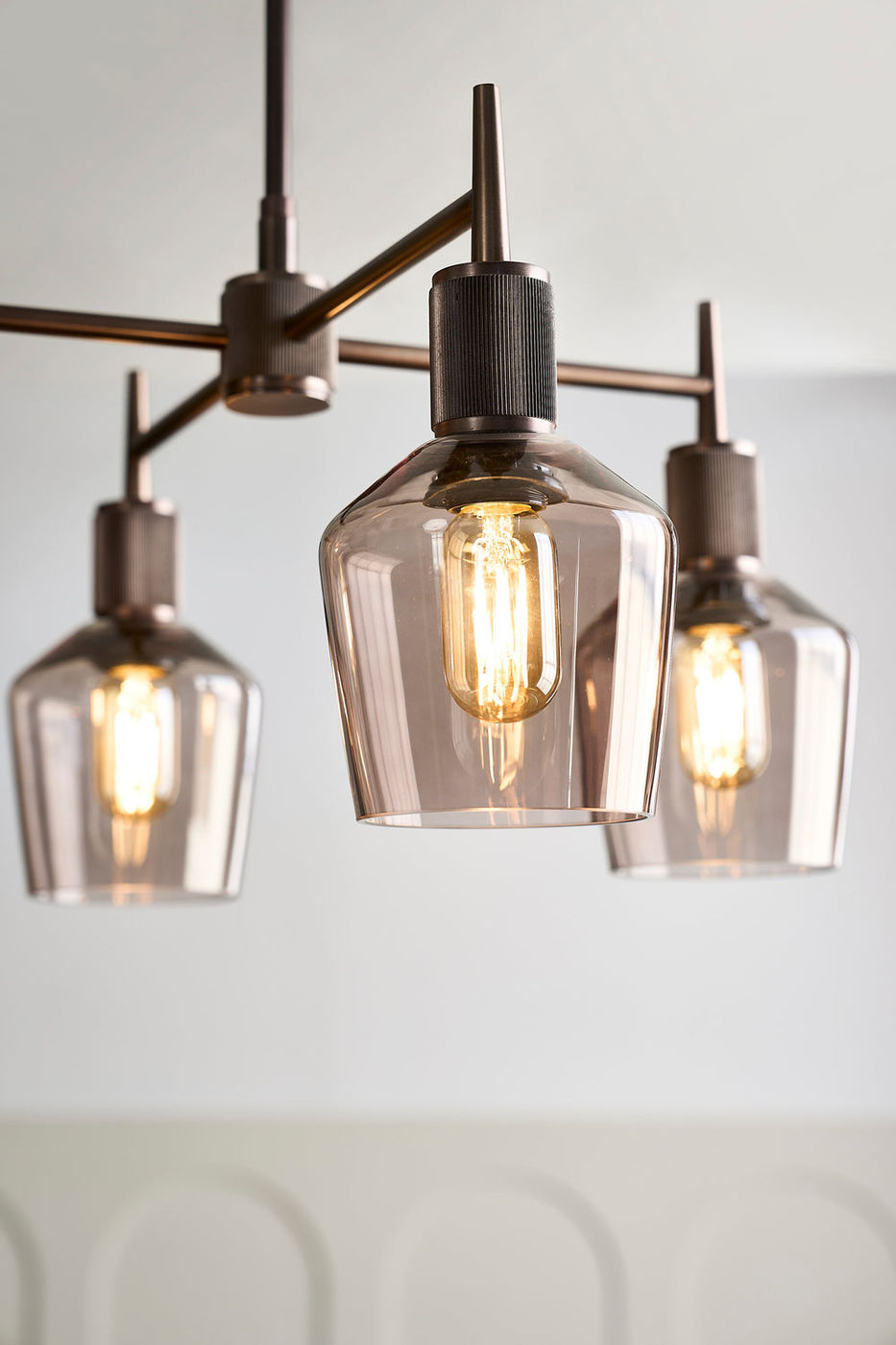 Henley Smoked Glass Schoolhouse 4 Arm Pendant Light in 5.5 inch Mocha Finish with Bronze Holder