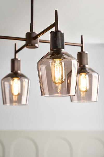 Henley Smoked Glass Schoolhouse 4 Arm Pendant Light in 5.5 inch Mocha Finish with Bronze Holder