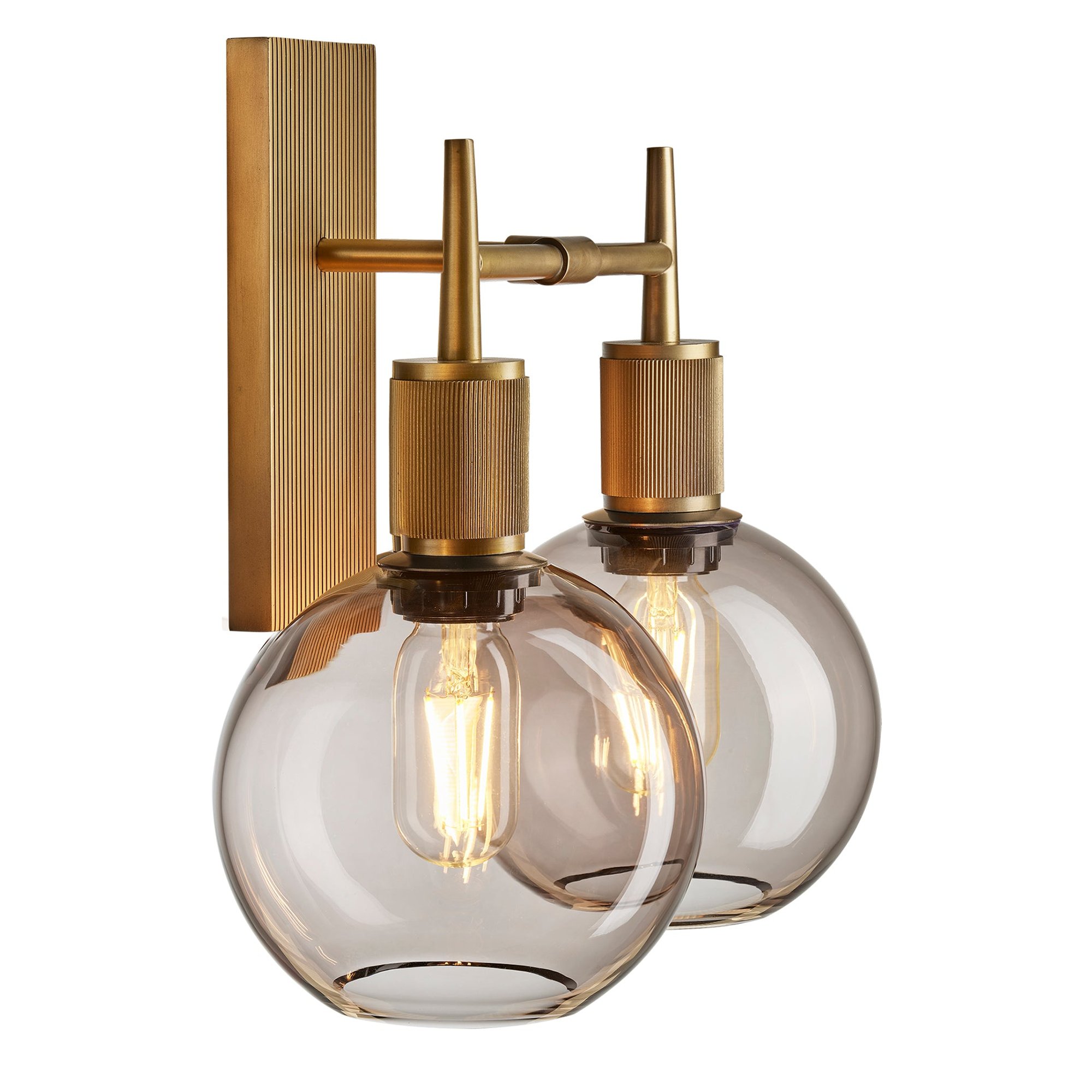 Henley Smoked Glass Globe Double Wall Light in 7 Inch with Brass Holder