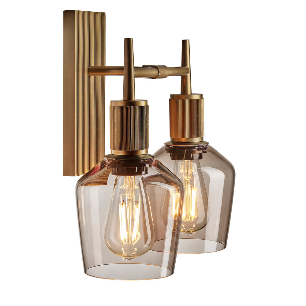 Henley Smoked Glass Schoolhouse Double Wall Light in 5.5 Inch with Brass Holder