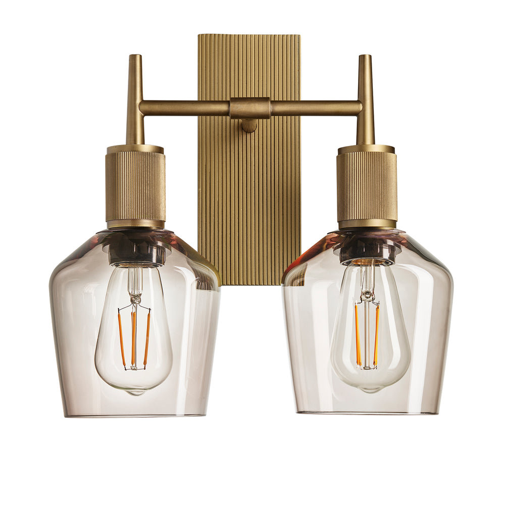 Henley Smoked Glass Schoolhouse Double Wall Light in 5.5 Inch with Brass Holder