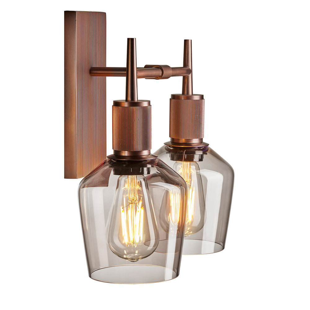 Henley Smoked Glass Schoolhouse Double Wall Light in 5.5 Inch with Bronze Holder