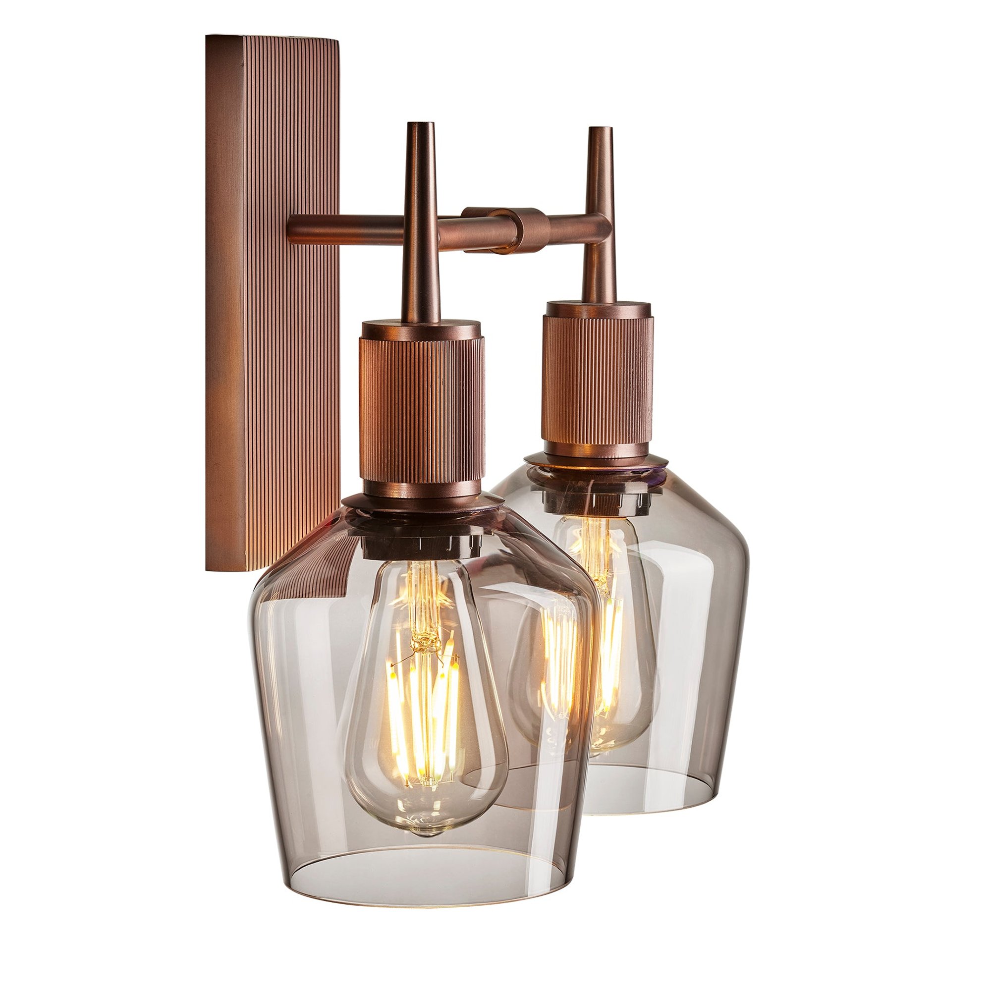 Henley Smoked Glass Schoolhouse Double Wall Light in 5.5 Inch with Bronze Holder